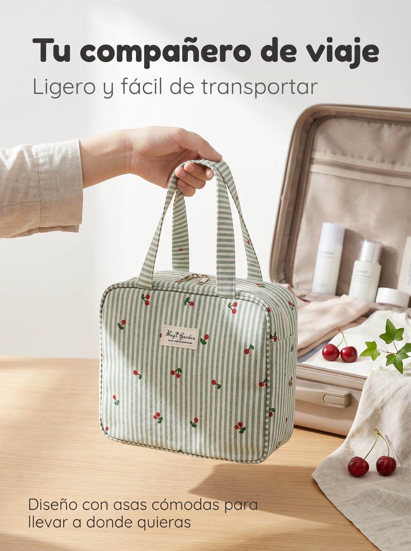 Bolso Cuadrado Rayas con Cerezas