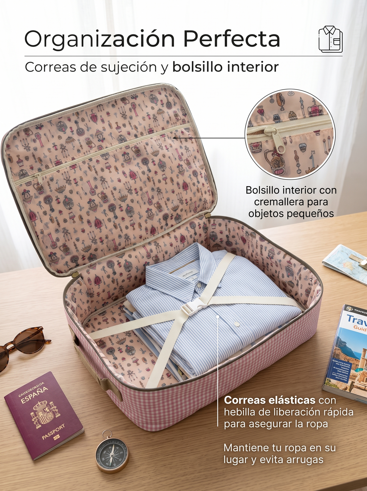 Bolsa de Maternidad y Viaje Grande Impermeable con Estampado Vichy