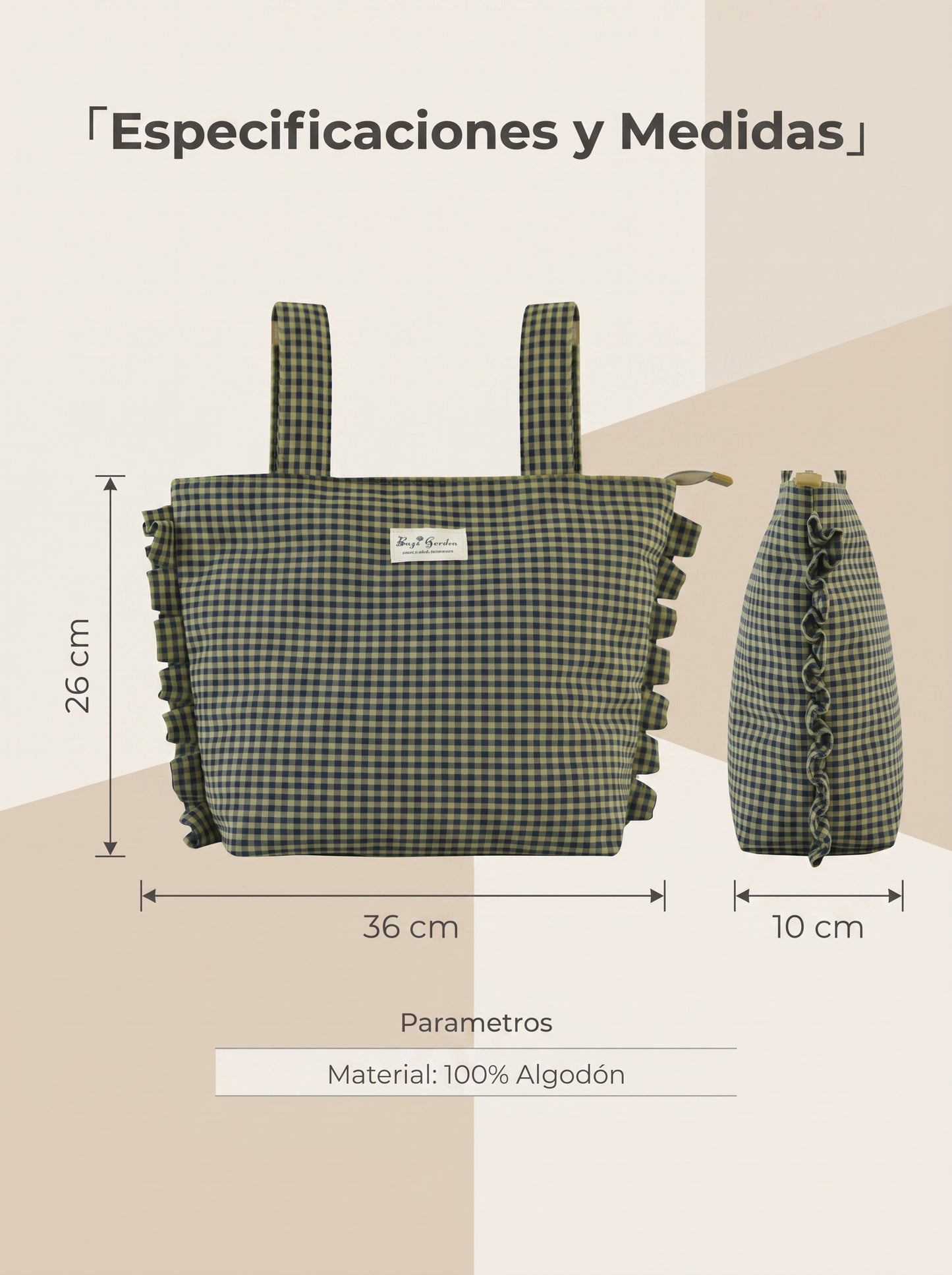 Bolso Organizador de Algodón para Carrito de Bebé de Cuadros con Volantes