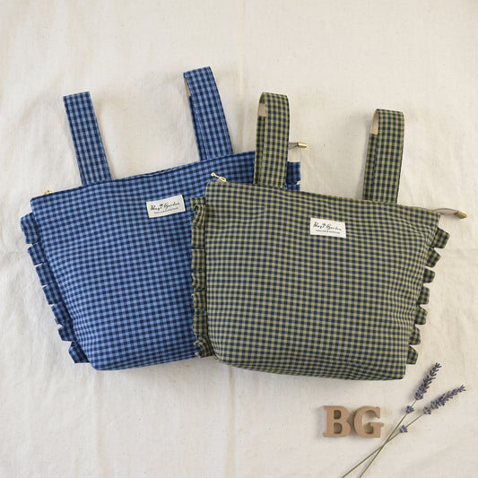 Bolso Organizador de Algodón para Carrito de Bebé de Cuadros con Volantes