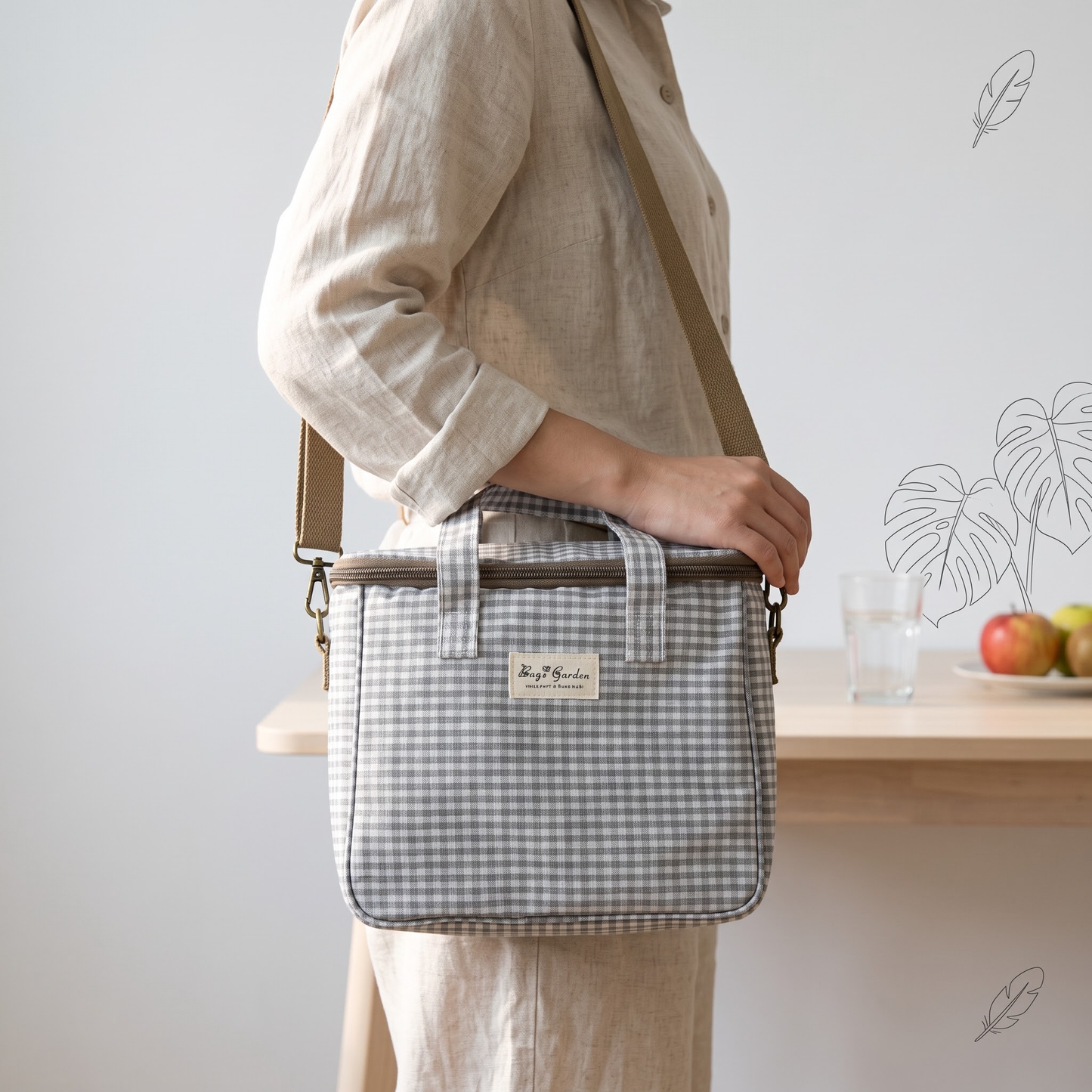 Bolsa Nevera Impermeable Vichy | Bolsa Térmica Almuerzo con Cremallera