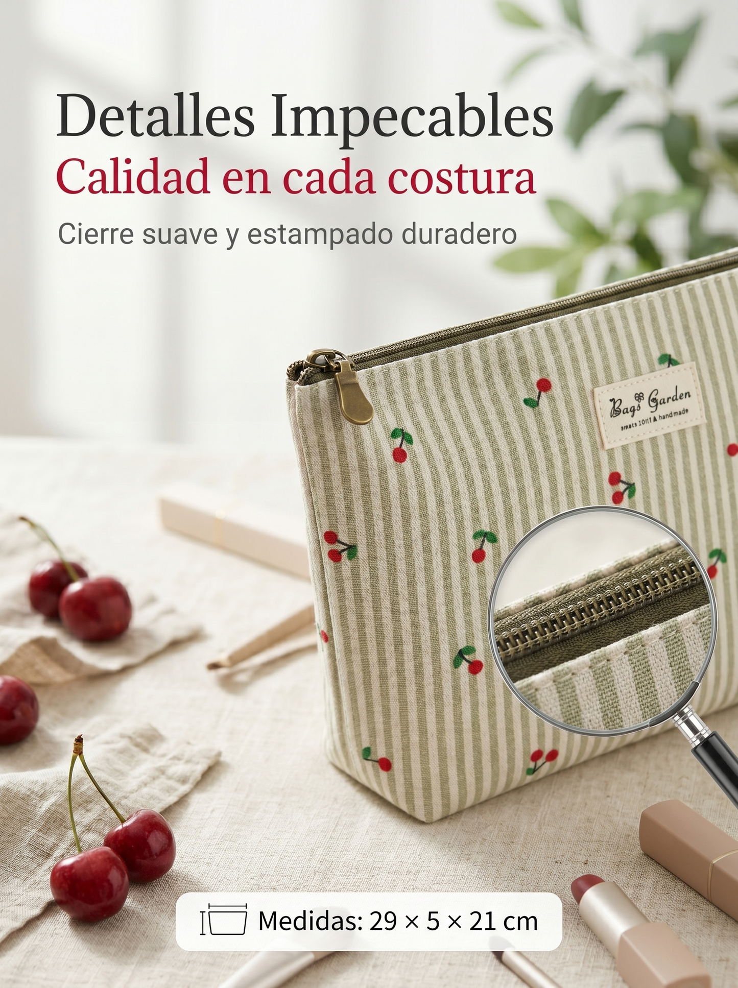 Neceser Grande Rayas con Cerezas