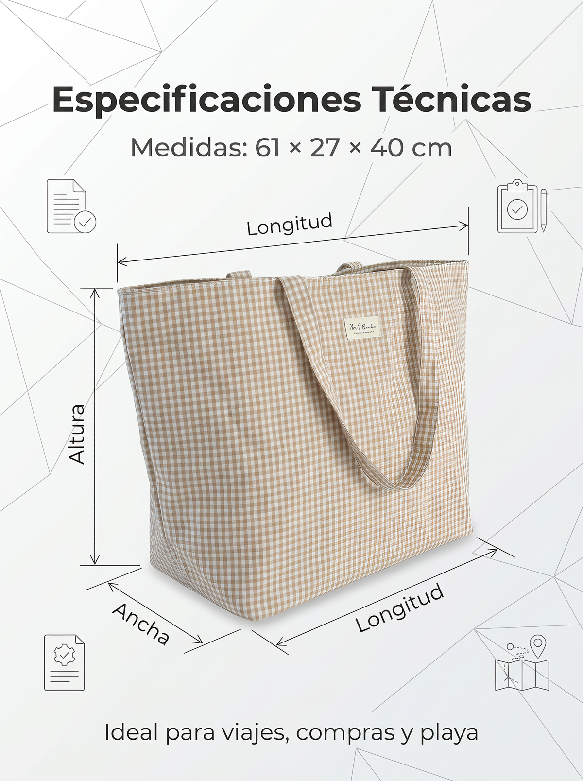 Bolso de Playa Vichy Grande Impermeable con Base Ancha