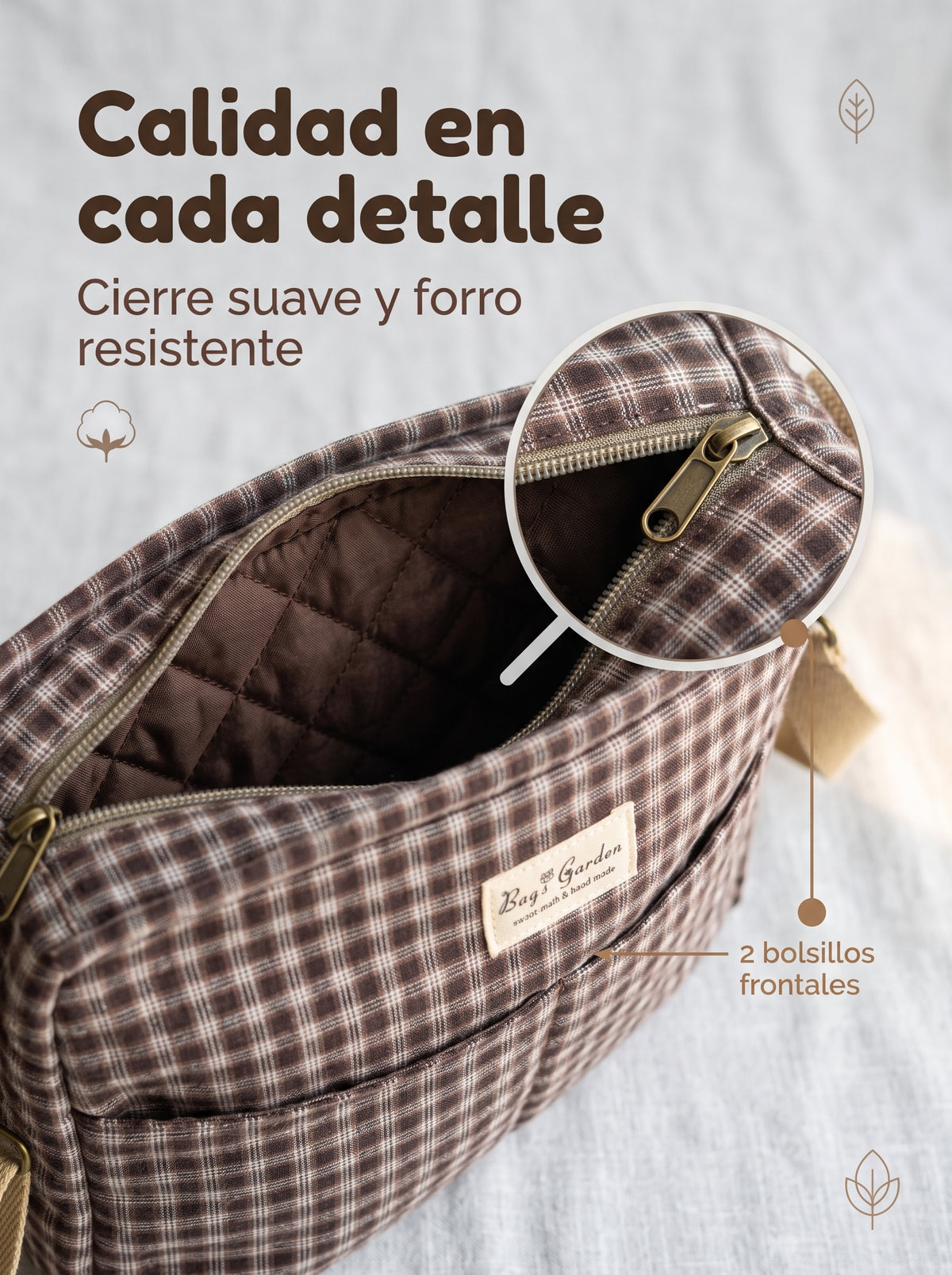 Bolso organizador para carrito de bebé de cuadros de algodón con bandolera