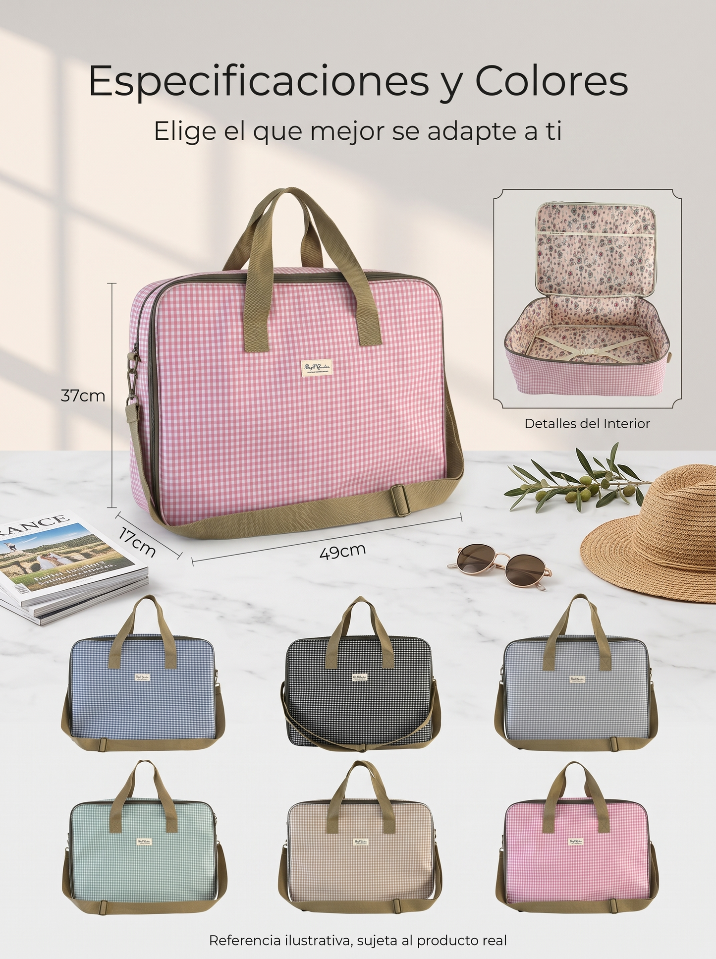 Bolsa de Maternidad y Viaje Grande Impermeable con Estampado Vichy