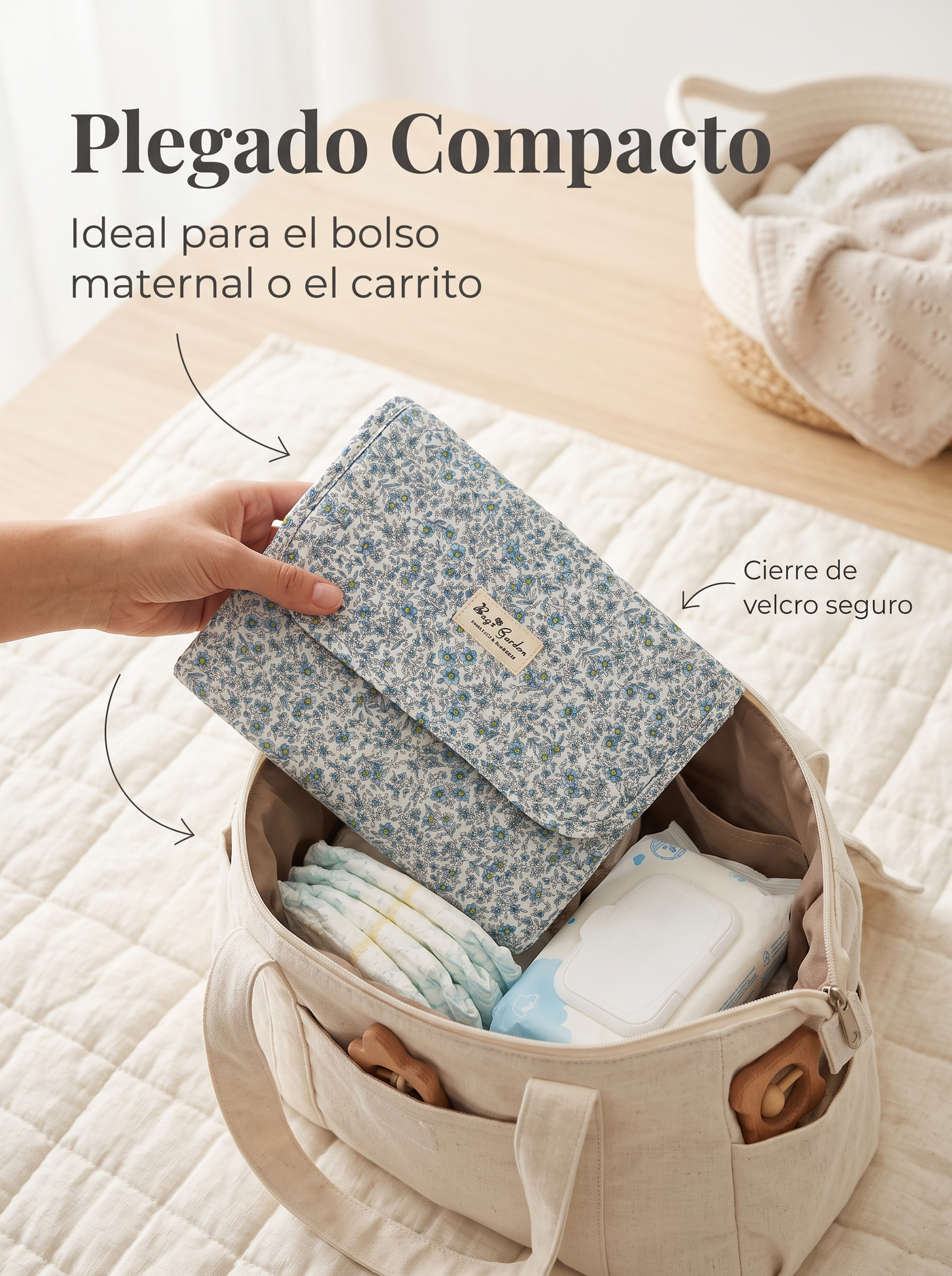 Cambiador de Bebé Portátil Floral, Plegable y Fácil de Transportar