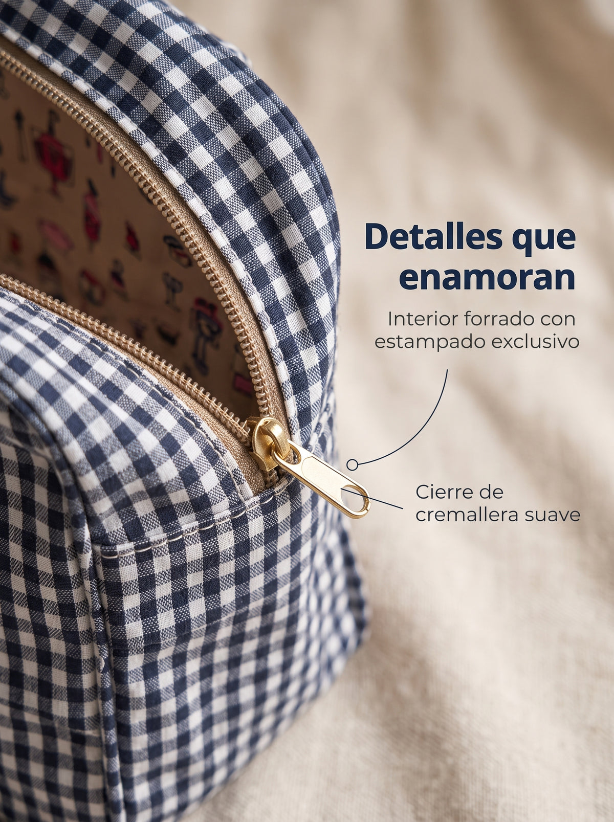 Bolso de Mano Vichy con Cremallera, Dos Asas e Interior Forrado