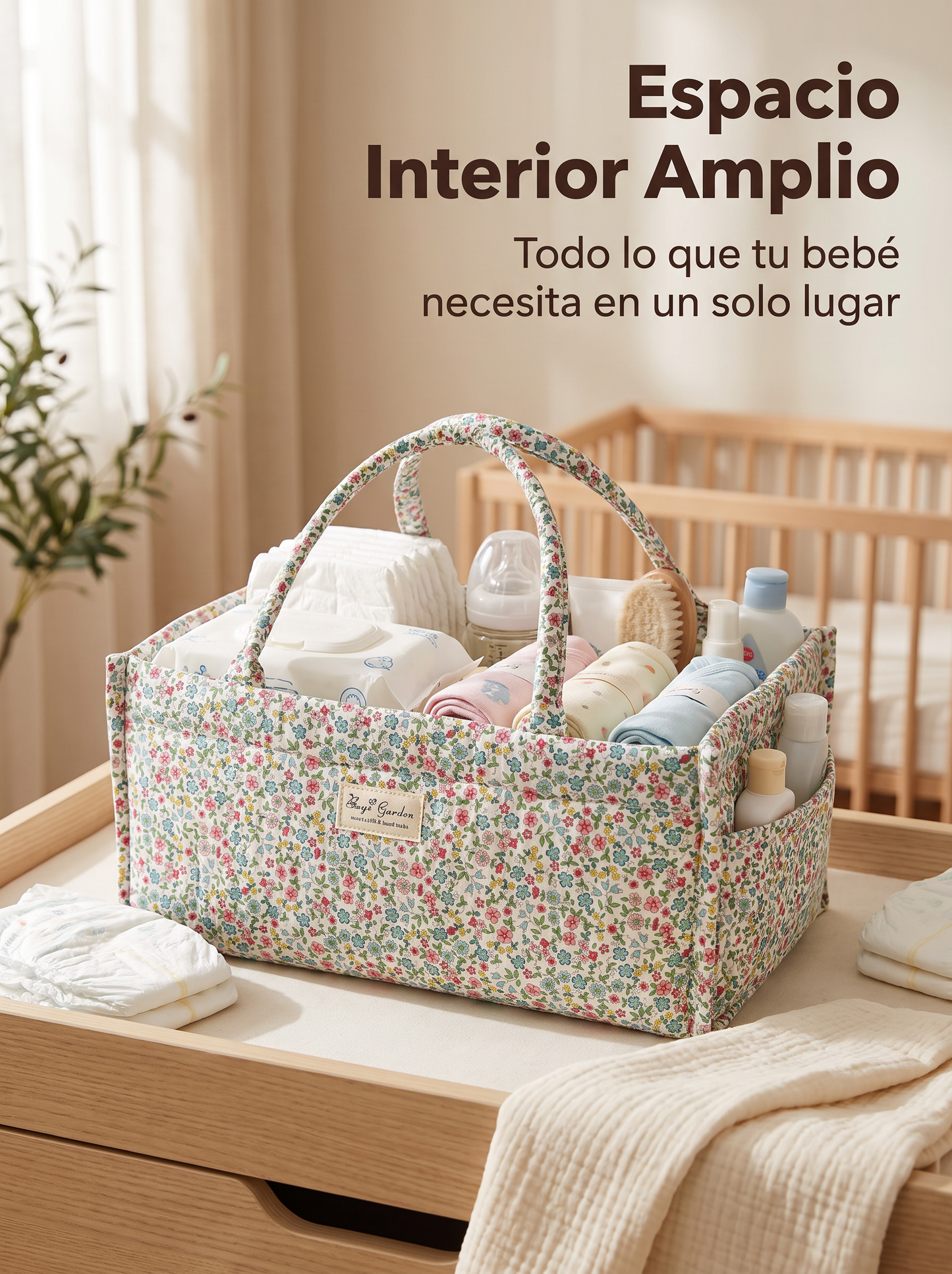Cesta Organizadora Floral de Algodón Acolchado con Compartimentos y Asas