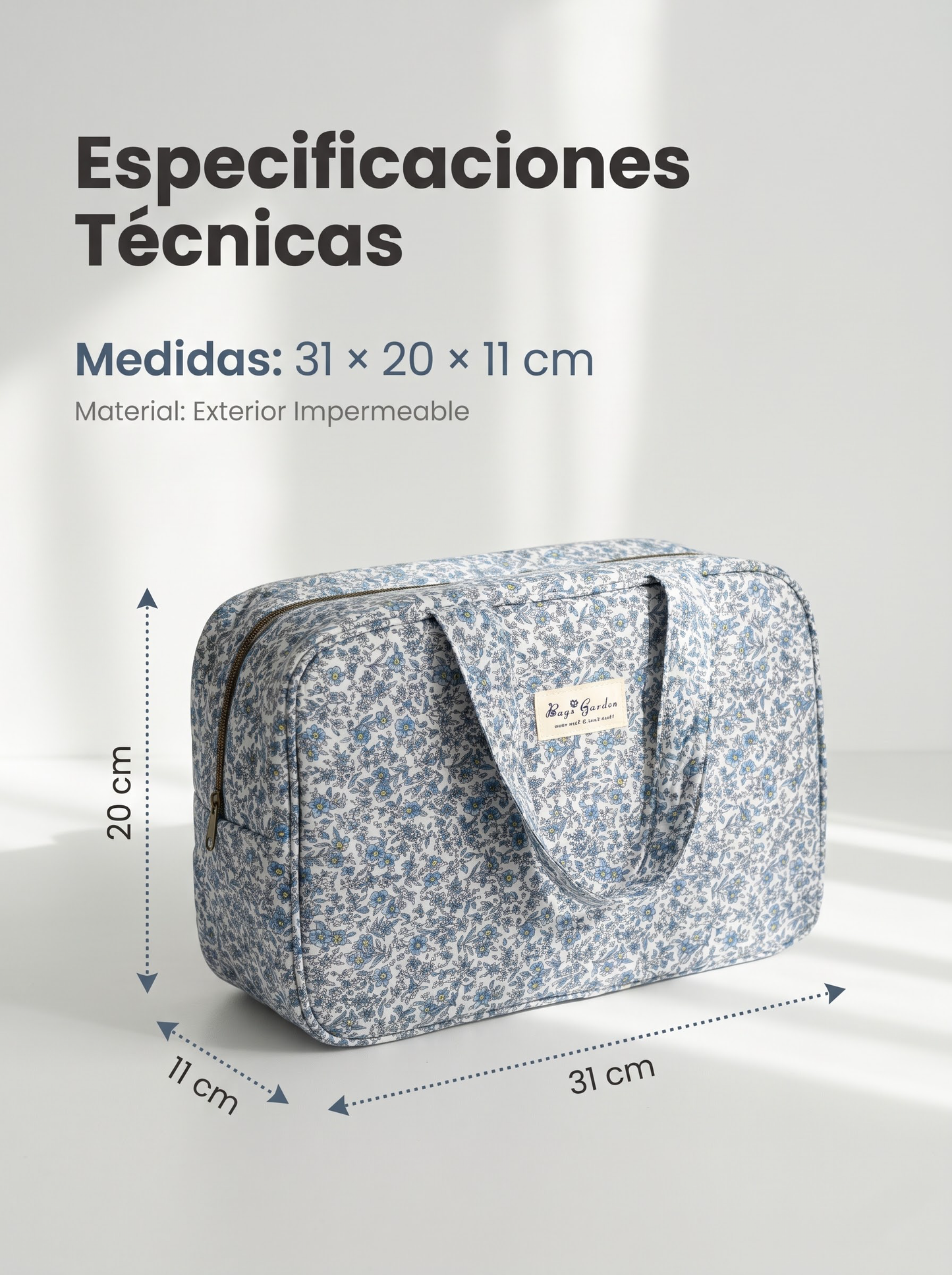 Bolso con Asas Impermeable de Flores con Cremallera