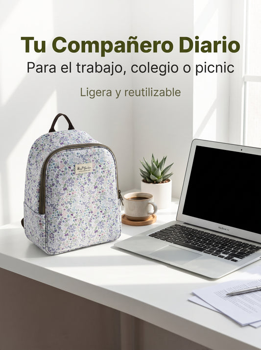 Mochila Nevera Floral Impermeable con Interior Térmico, Doble Cremallera, Bolsillos Laterales y Tirantes Ajustables