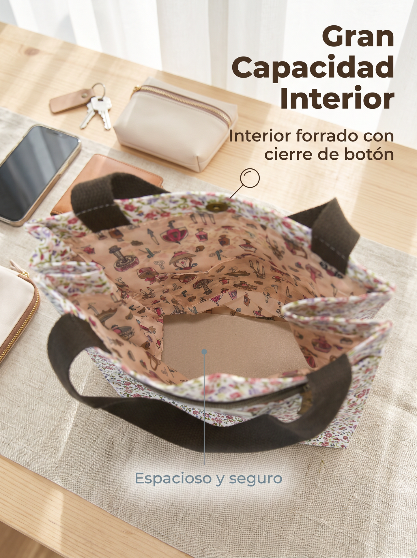 Bolso de Mano pequeño Floral Impermeable con Bolsillo Frontal, Cierre de Botón y Asas para Uso Diario