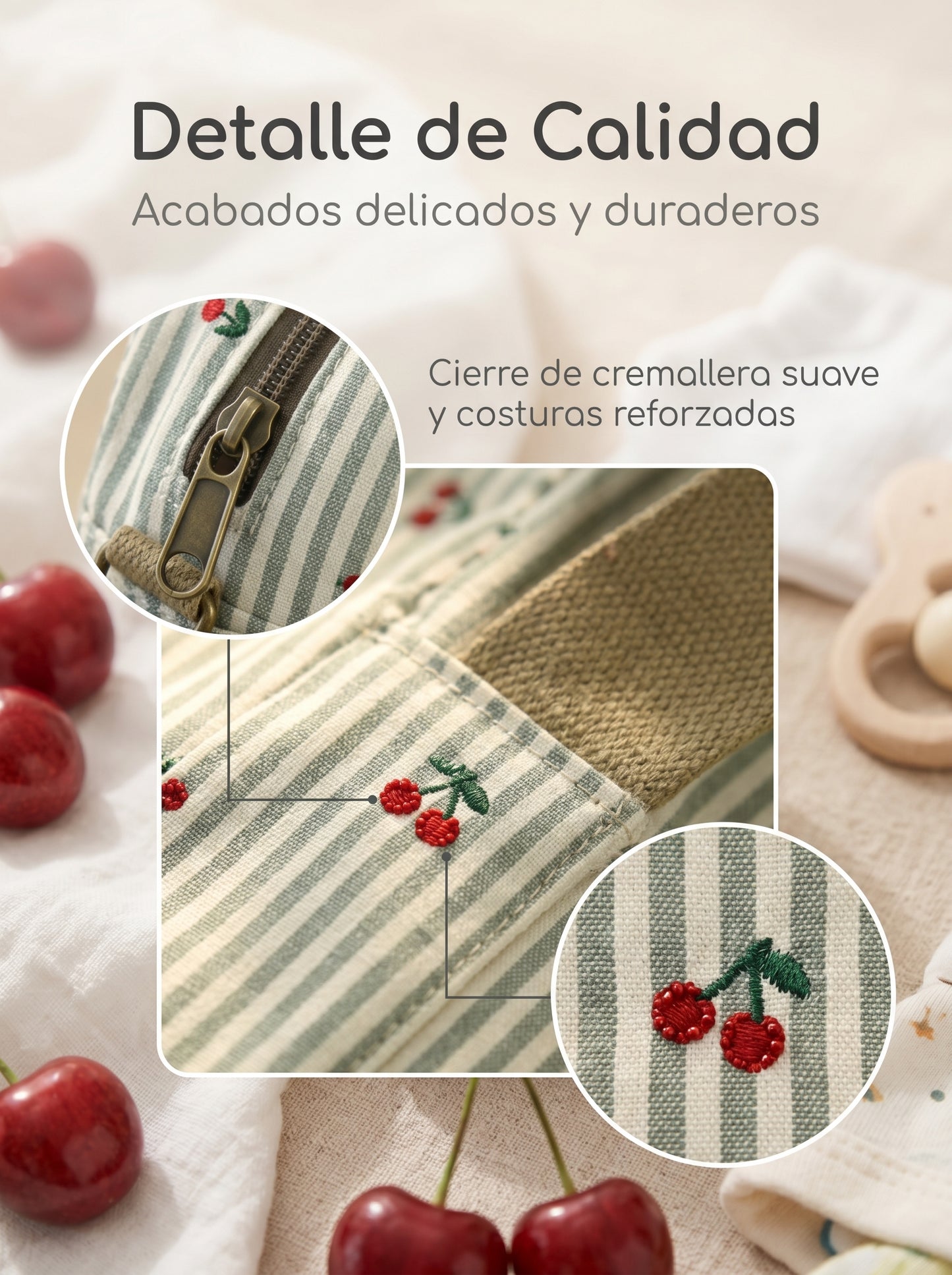 Bolsa de Viaje y Maternidad raya con cerezas
