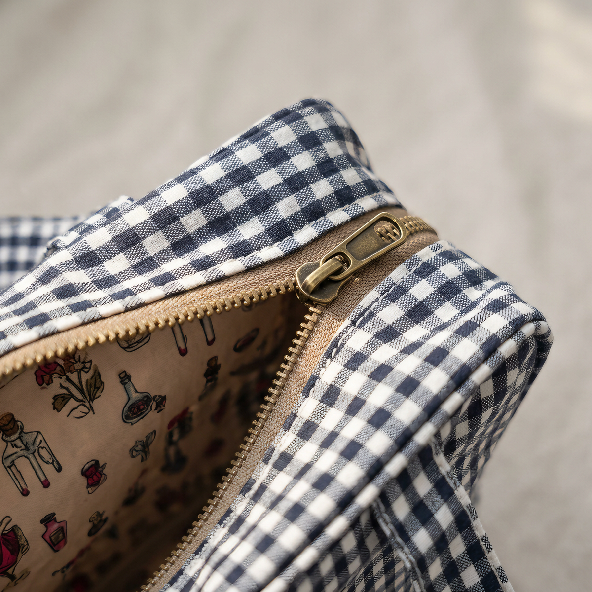 Bolso de Mano Vichy con Cremallera, Dos Asas e Interior Forrado