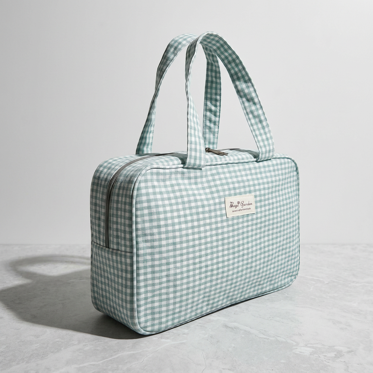 Bolso de Mano Rectangular Vichy con Cremallera y Bolsillo Interior