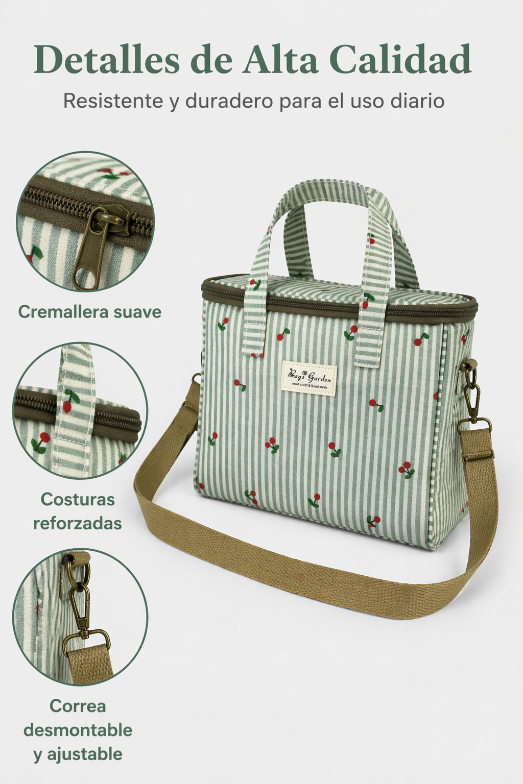 Bolsa Nevera Pequeña de Rayas con Cerezas y Bandolera