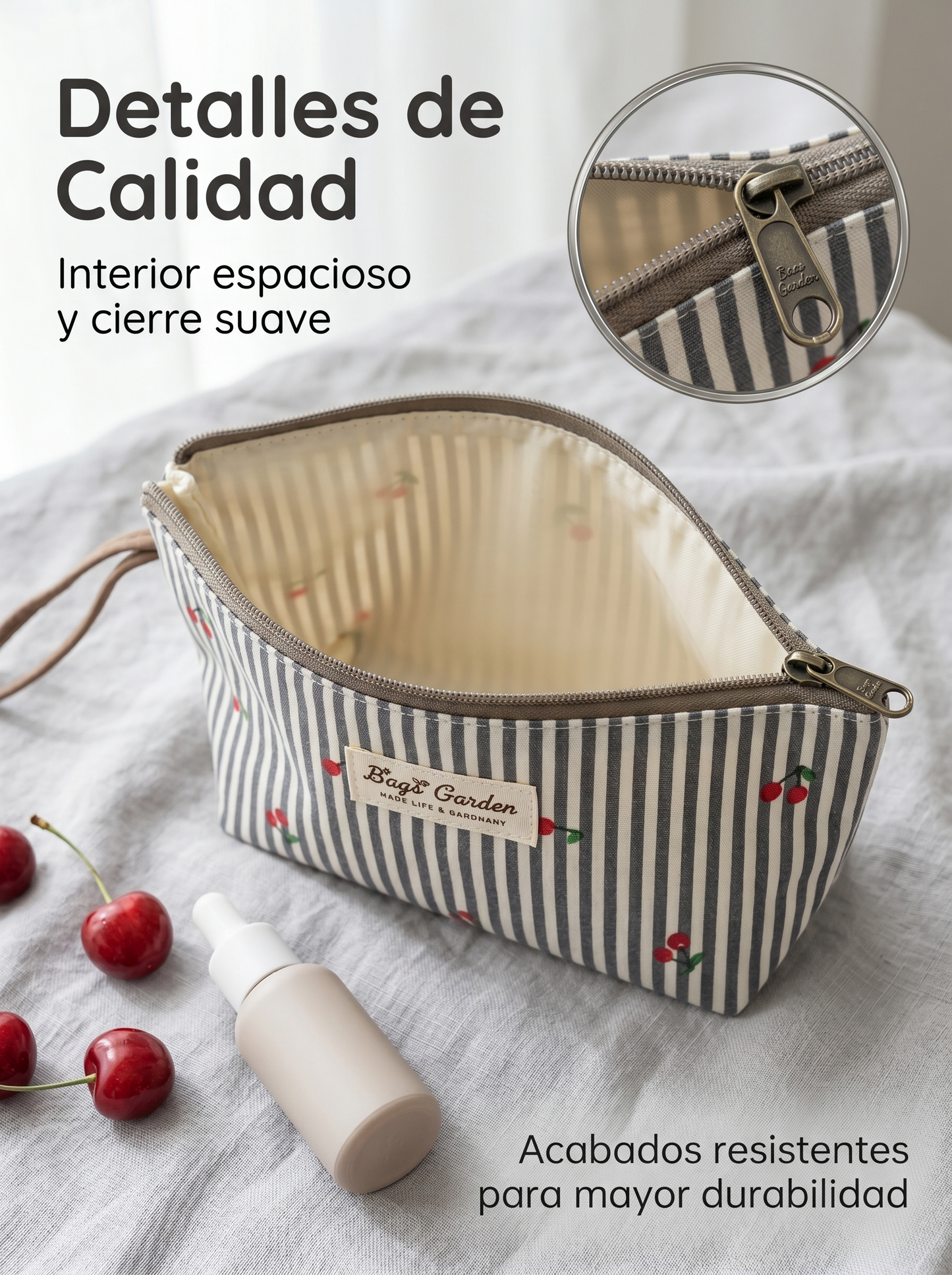 Neceser pequeño rayas con cerezas