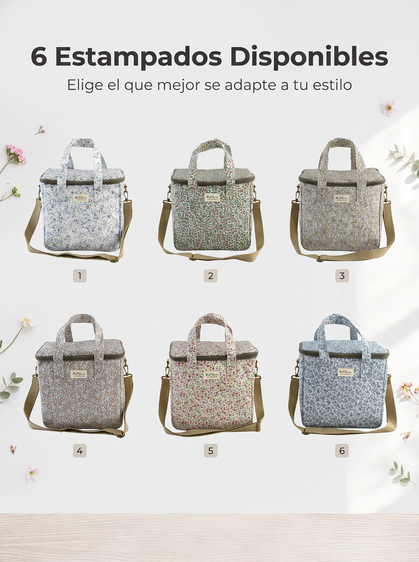 Bolso Nevera pequeño Floral Impermeable con Asa y Correa Ajustable para Comida, Trabajo, Playa y Picnic