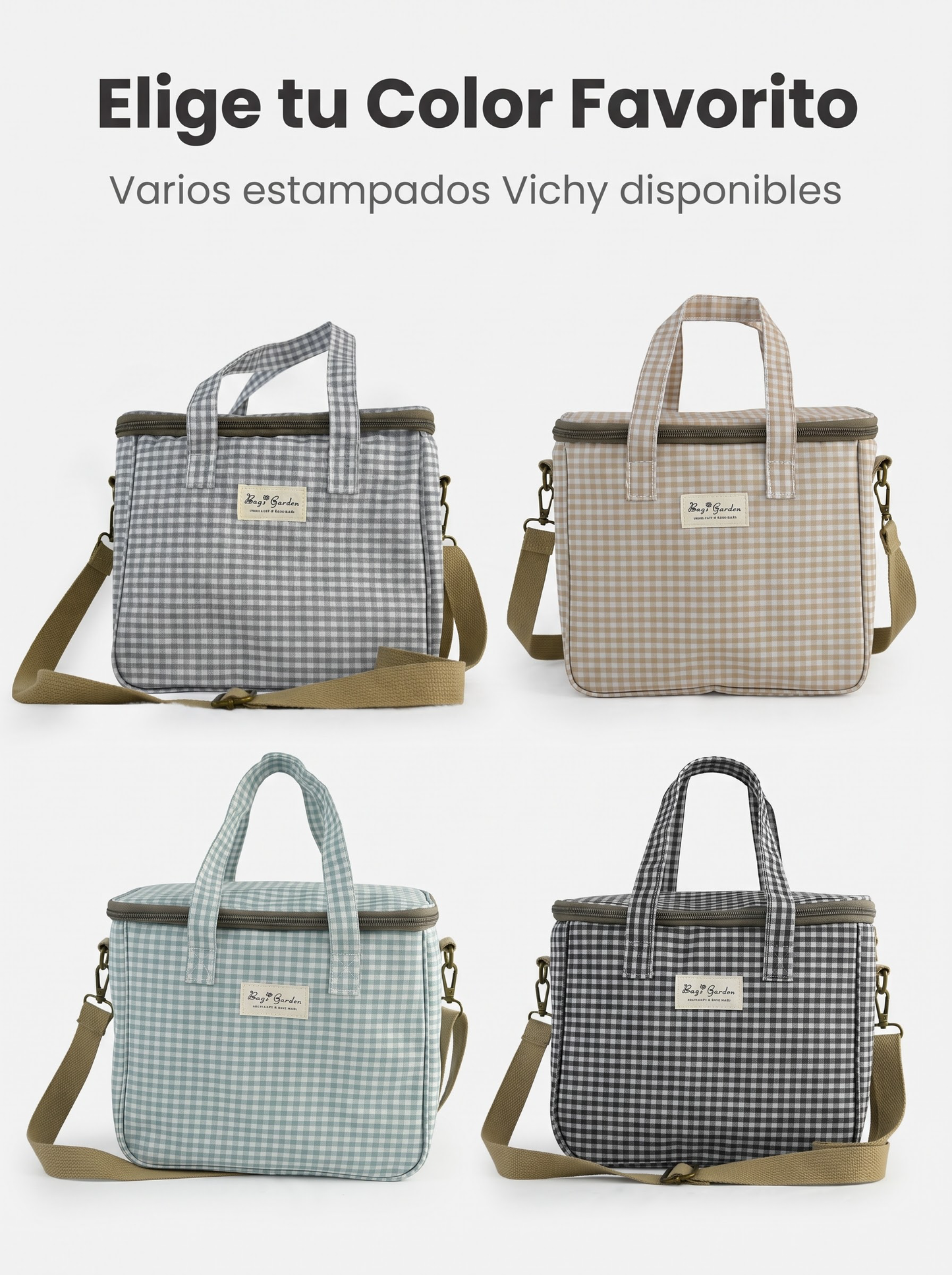 Bolsa Nevera Impermeable Vichy | Bolsa Térmica Almuerzo con Cremallera