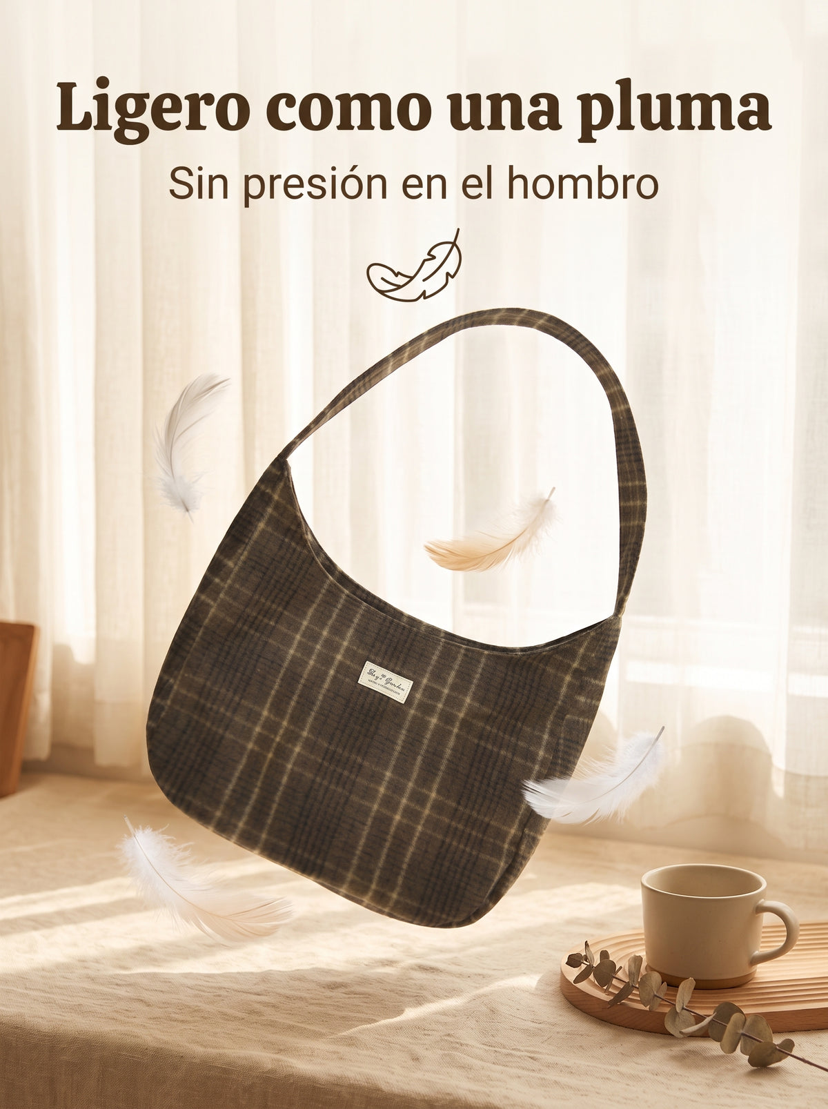 Bolso de hombro de cuadros de algodón estilo hobo