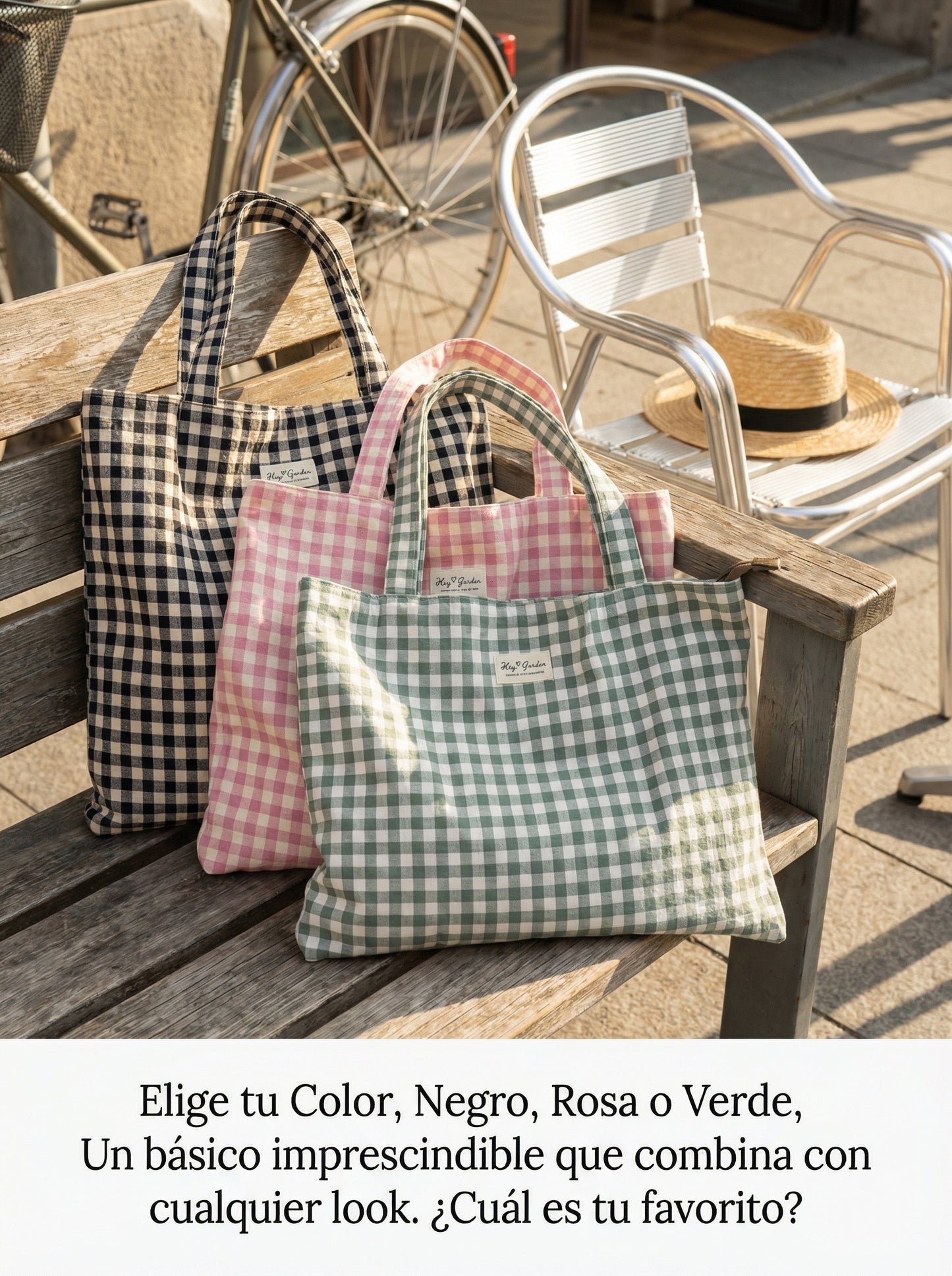 Bolsa Tote de Algodón Vichy - Ligera, Plegable y de Gran Capacidad