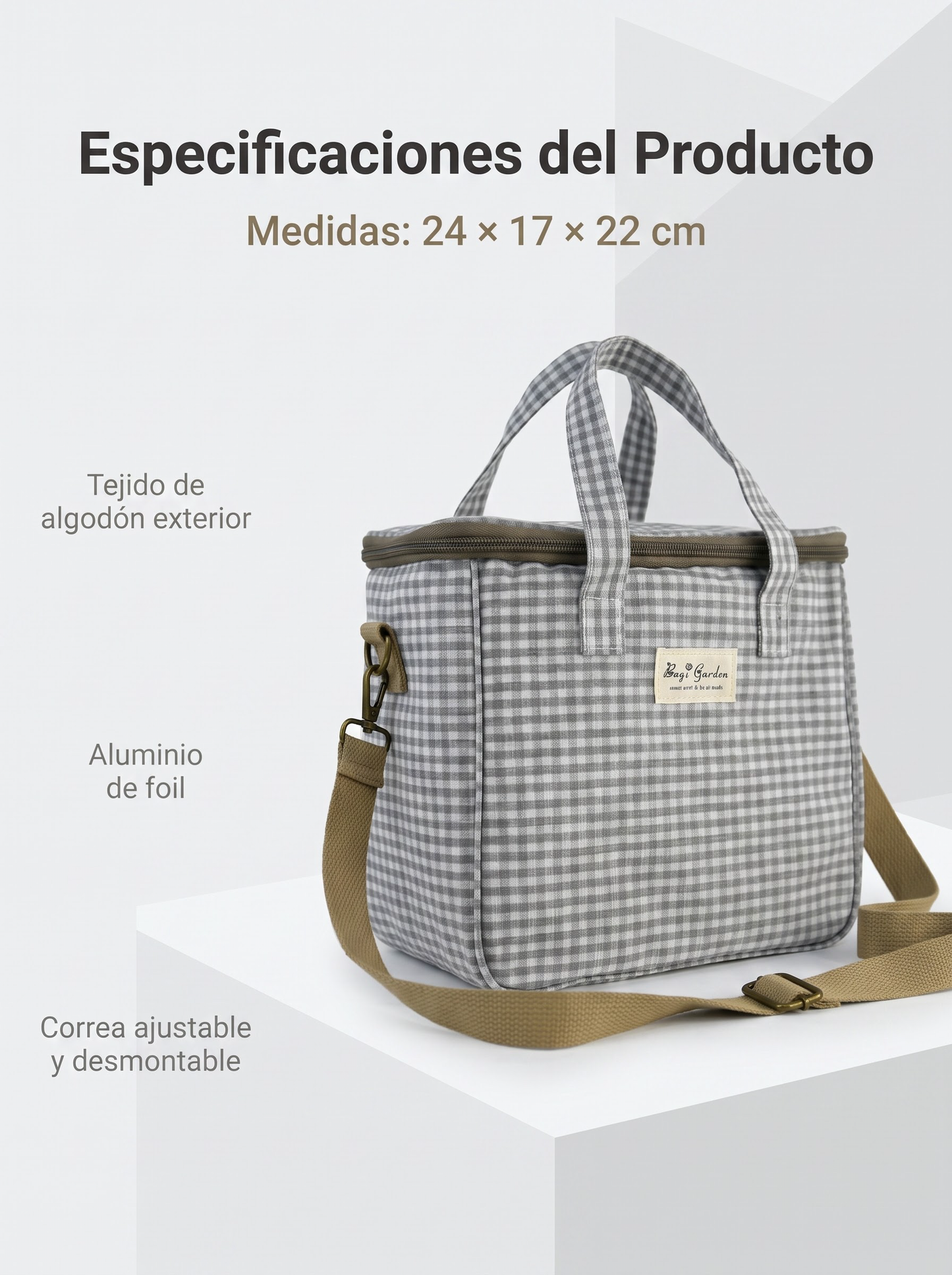 Bolsa Nevera Impermeable Vichy | Bolsa Térmica Almuerzo con Cremallera