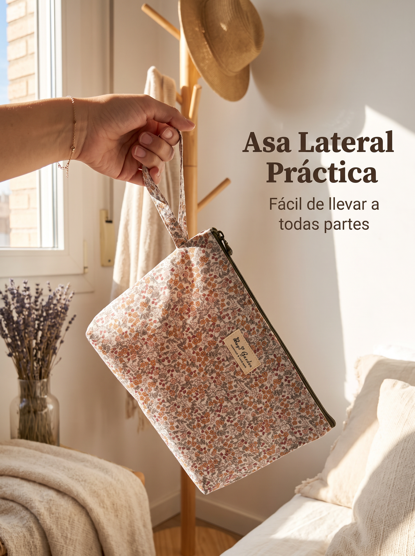 Neceser Floral Grande Impermeable con Cremallera y Asa de Mano para Maquillaje y Viaje