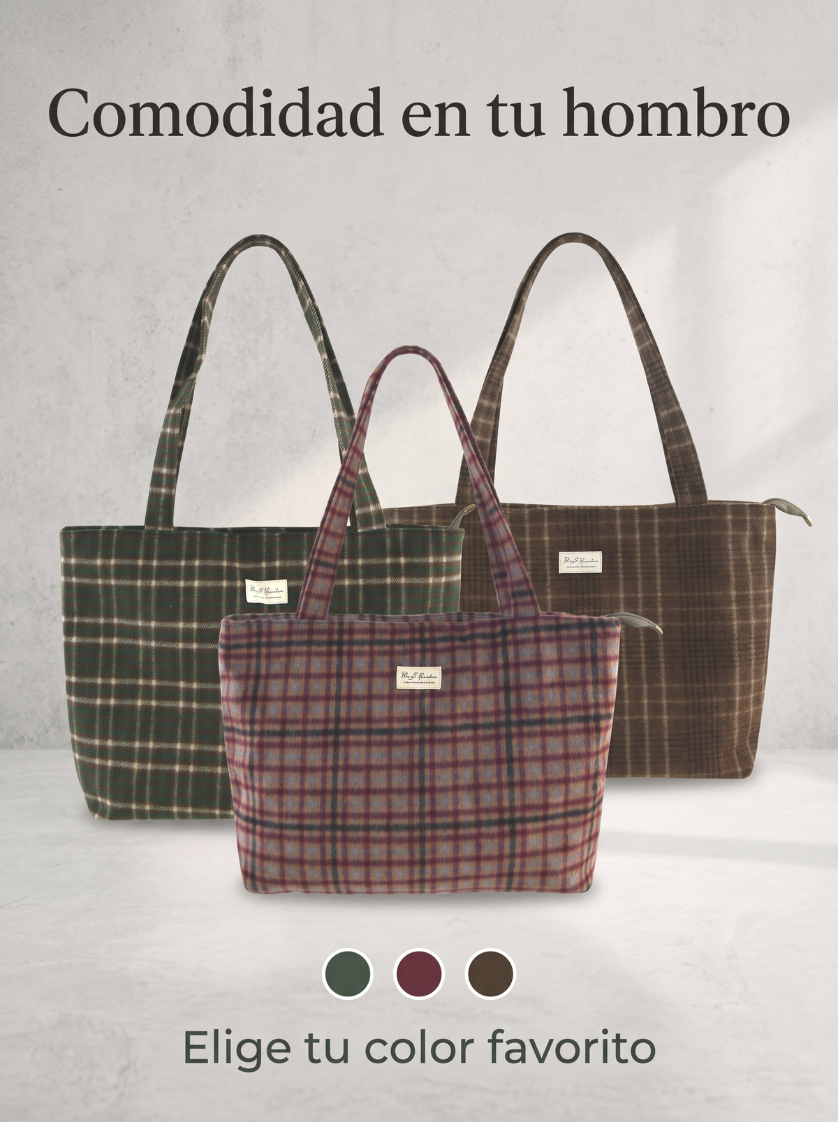 Bolso Tote de Cuadros con Cremallera