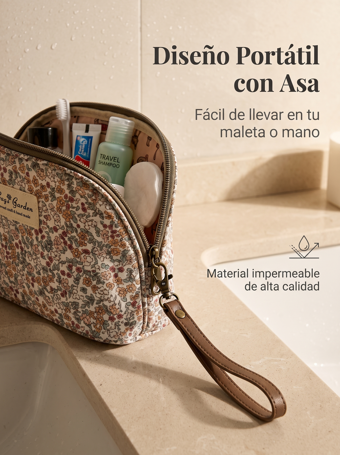 Set de 3 Neceseres Florales Impermeables de Diferentes Tamaños para Maquillaje y Viaje