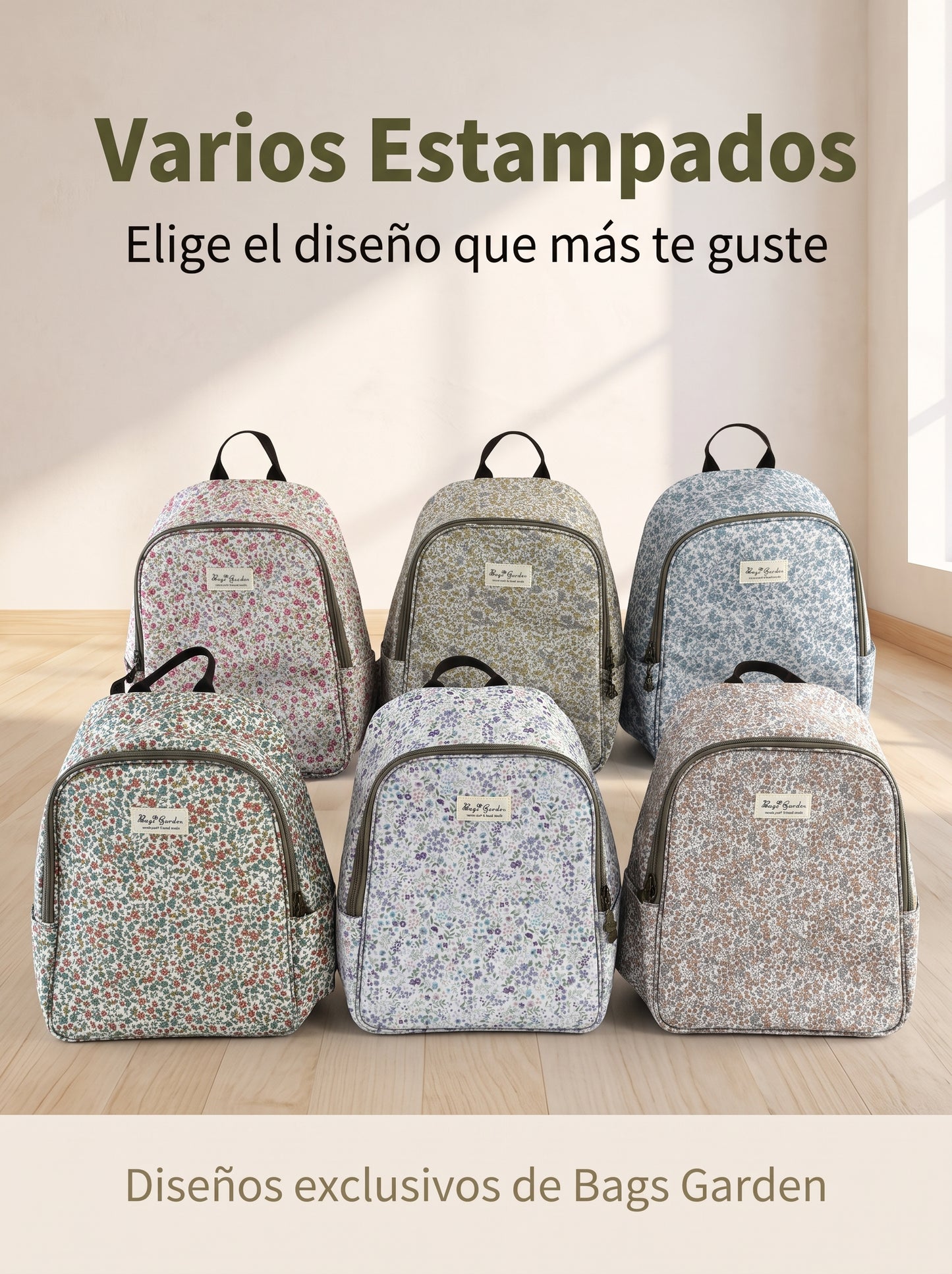 Mochila Nevera Floral Impermeable con Interior Térmico, Doble Cremallera, Bolsillos Laterales y Tirantes Ajustables