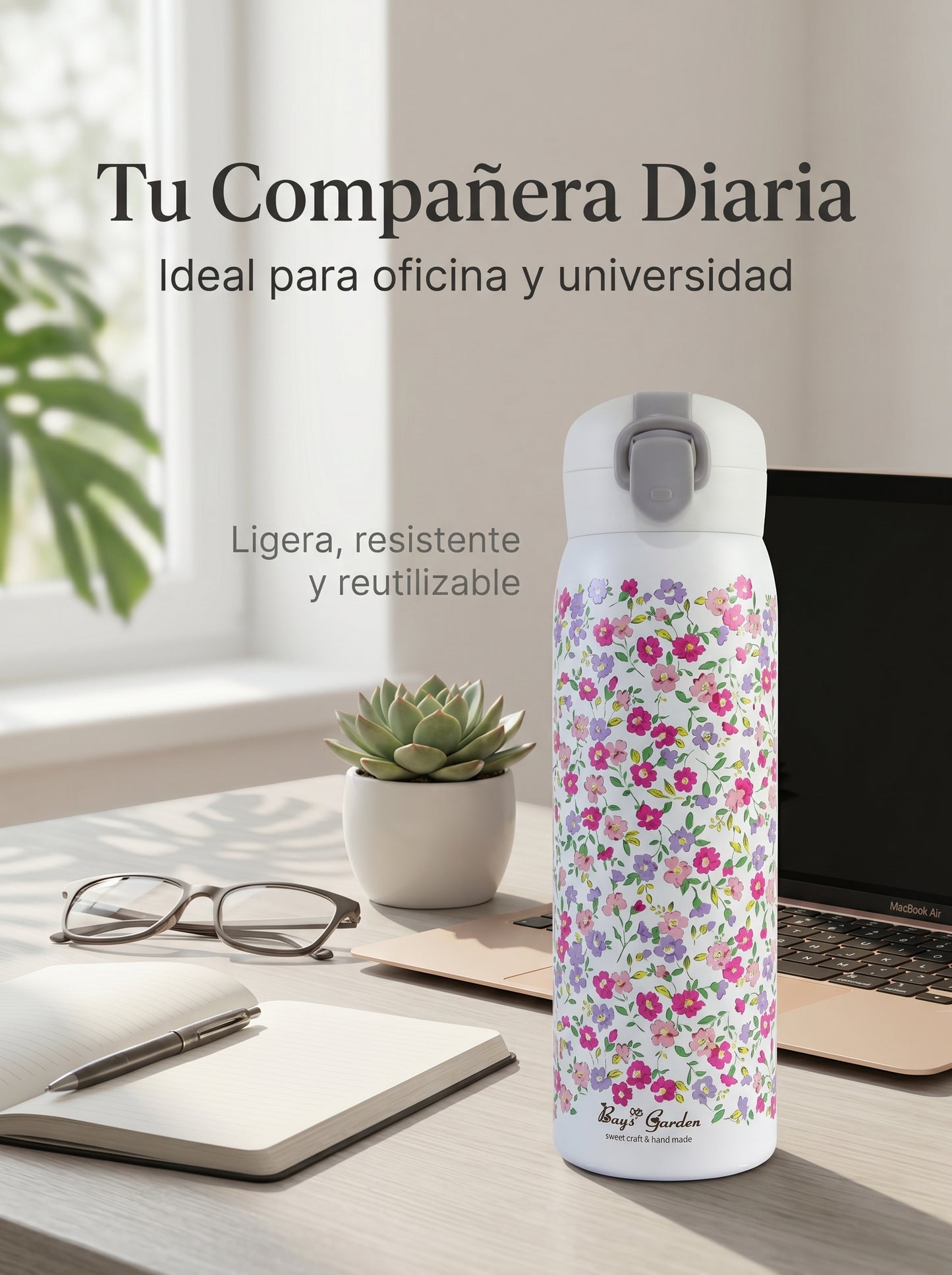 Botella Térmica de Acero Inoxidable 304 con Flores | 500 ml