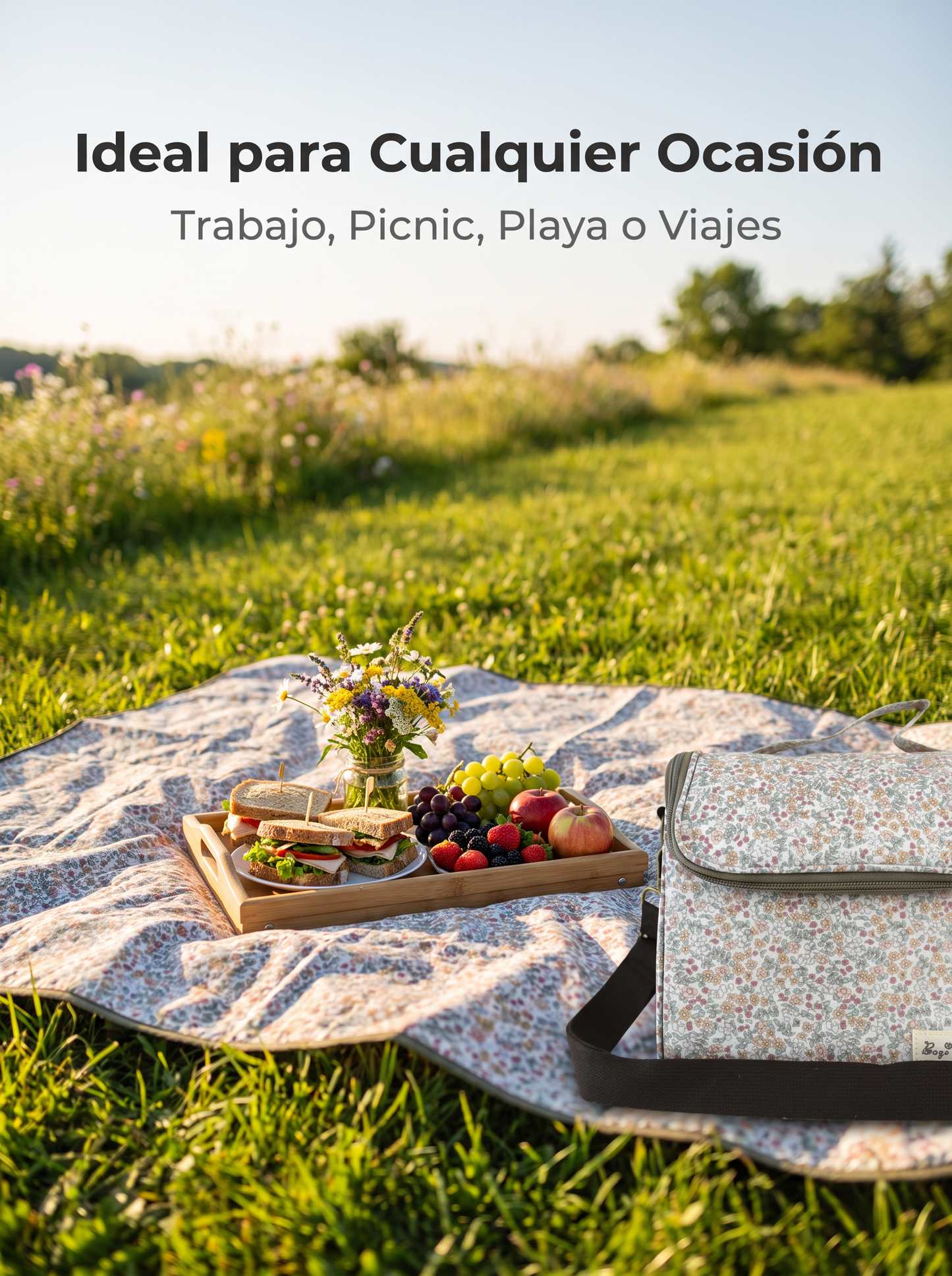 Bolso Nevera Floral Impermeable con Apertura Frontal, Asa y Correa Ajustable para Comida, Trabajo y Picnic