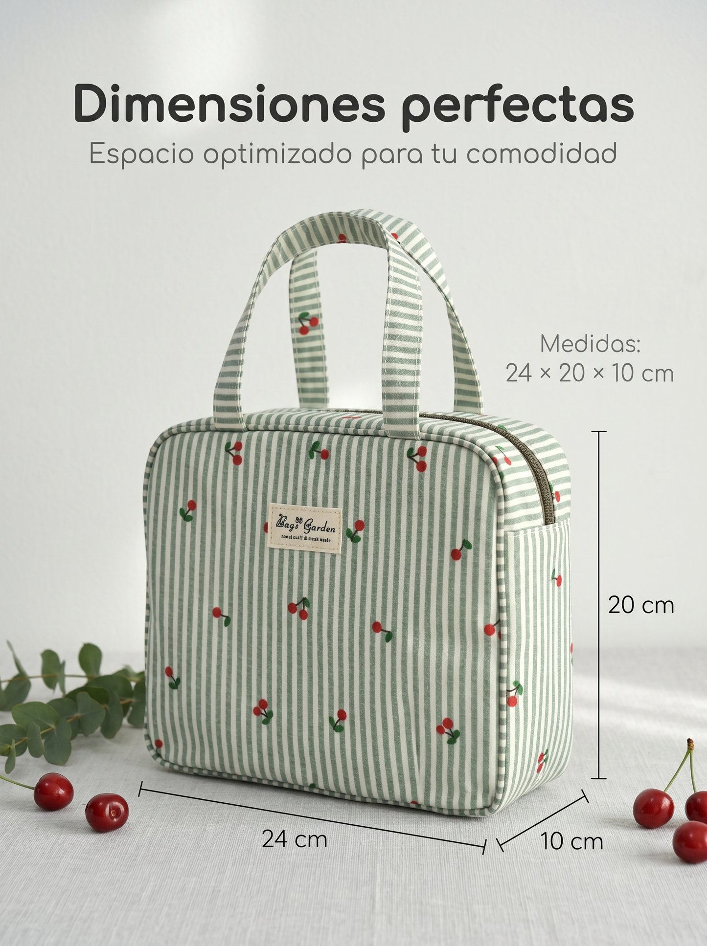 Bolso Cuadrado Rayas con Cerezas