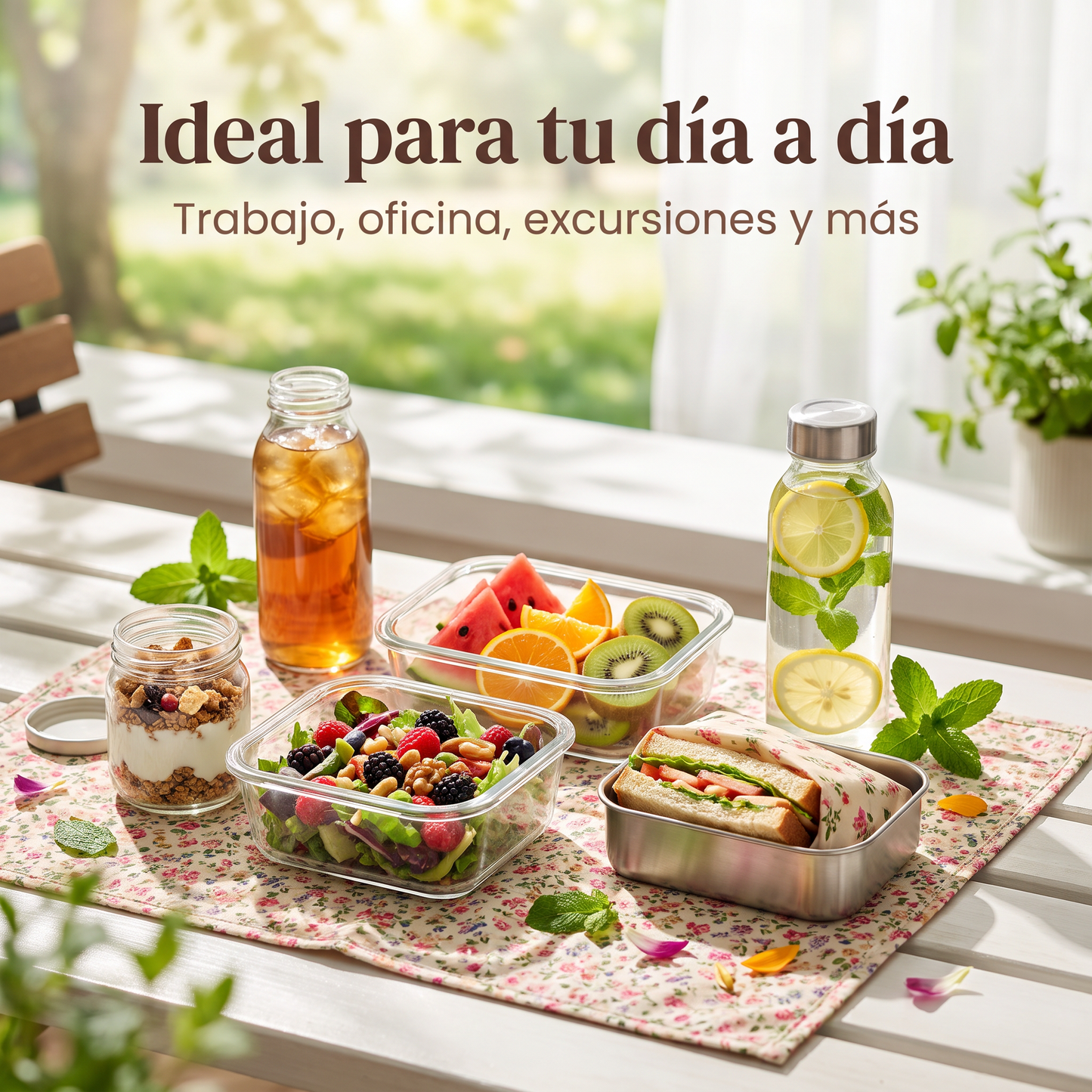 Mochila Nevera Floral Impermeable con Interior Térmico, Doble Cremallera, Bolsillos Laterales y Tirantes Ajustables