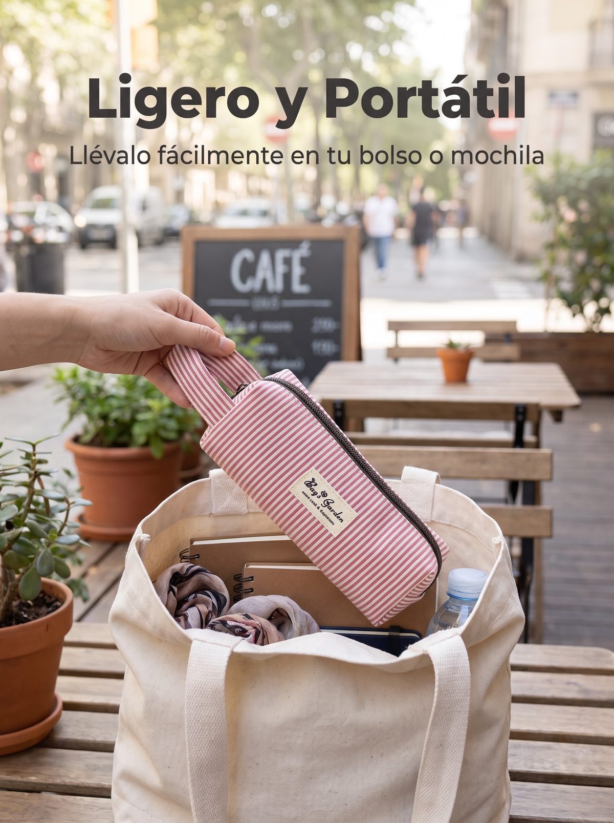 Estuche de Algodón a Rayas con Asa