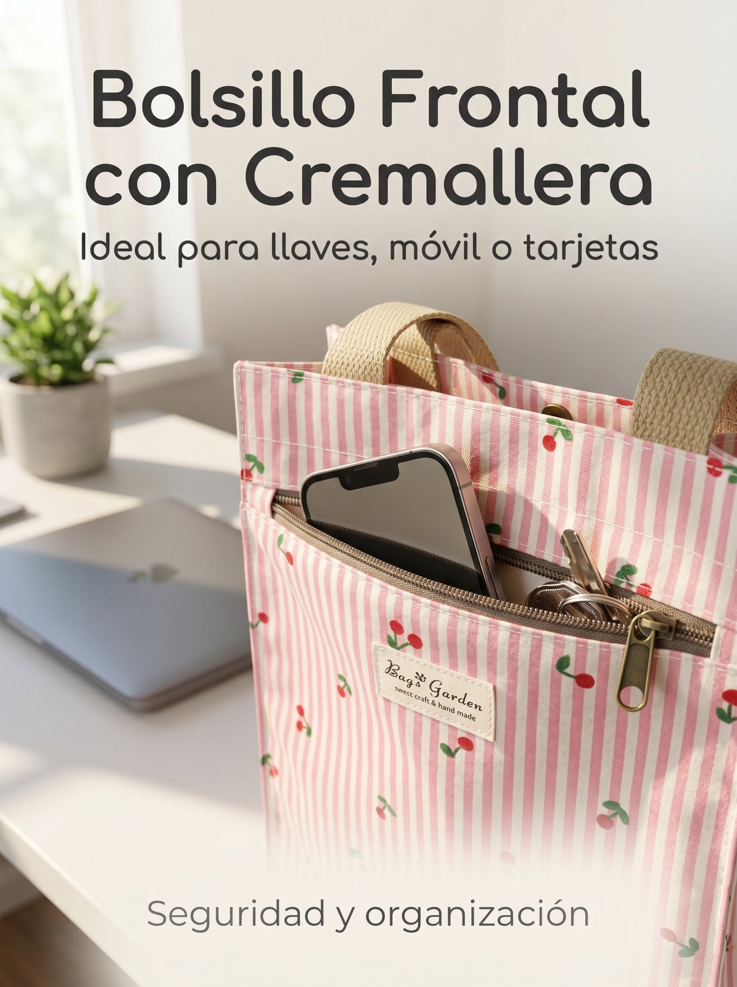 Bolso de almuerzo mediano rayas con cerezas