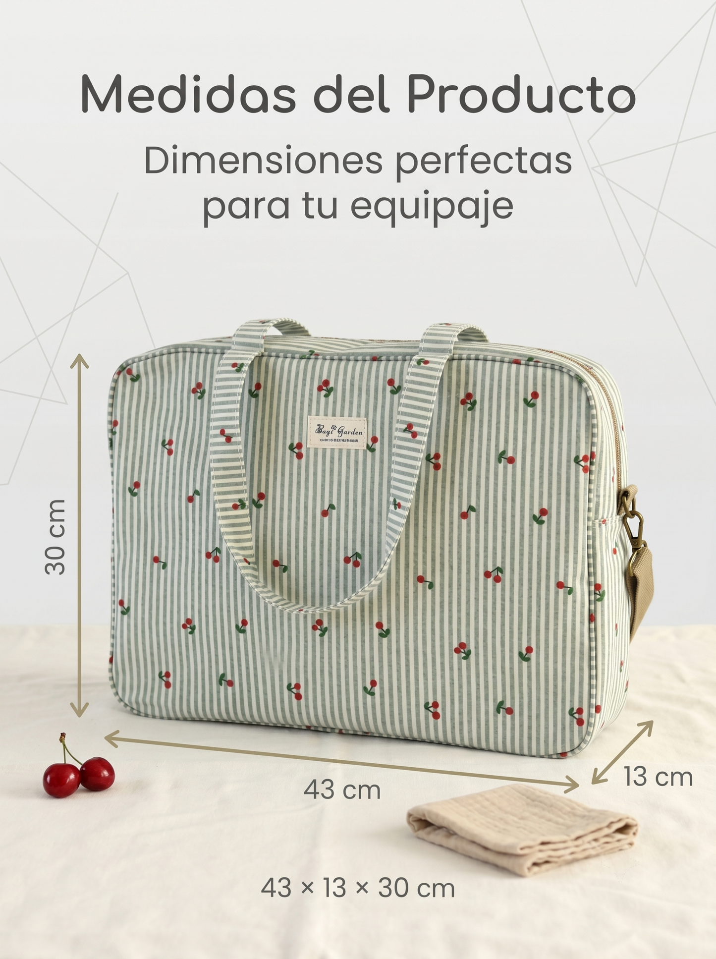 Bolsa de Viaje y Maternidad raya con cerezas