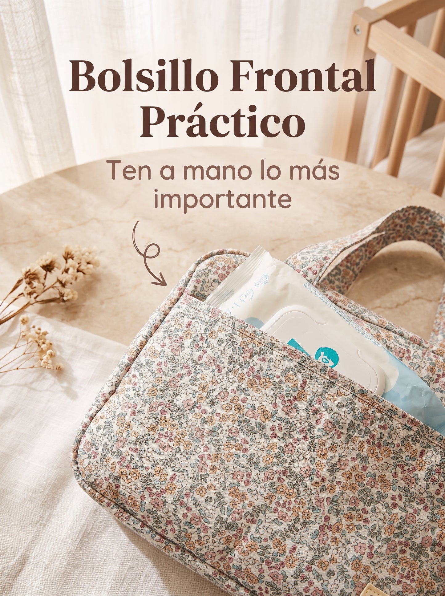 Bolso Organizador Floral de Mano para Artículos de Bebé en Algodón Acolchado