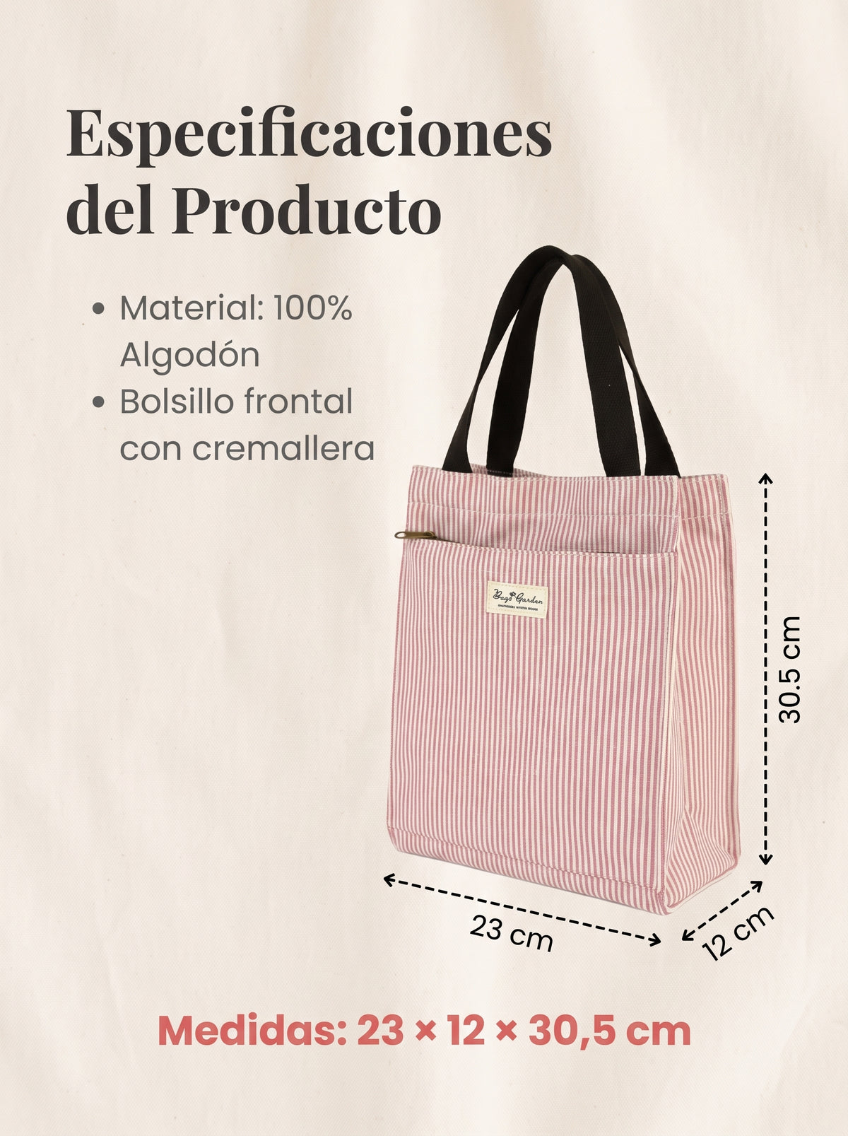 Bolso de Mano de Algodón a Rayas