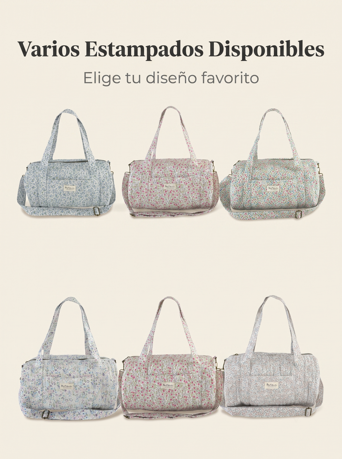 Bolso Maternal Barrel Floral de Algodón Acolchado para Artículos de Bebé con Correa Ajustable