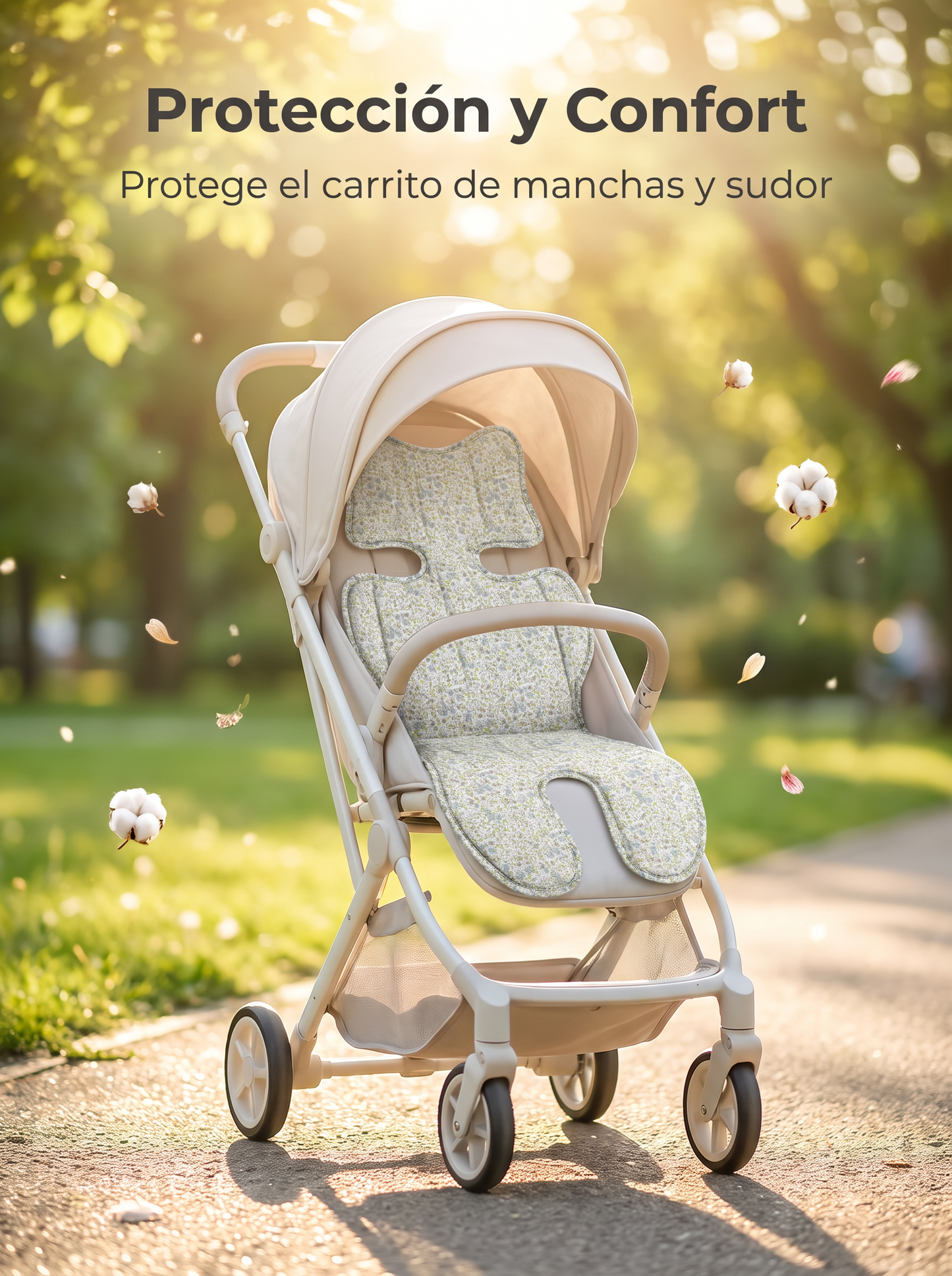 Colchoneta Floral Transpirable para Carrito de Bebé con Malla 3D