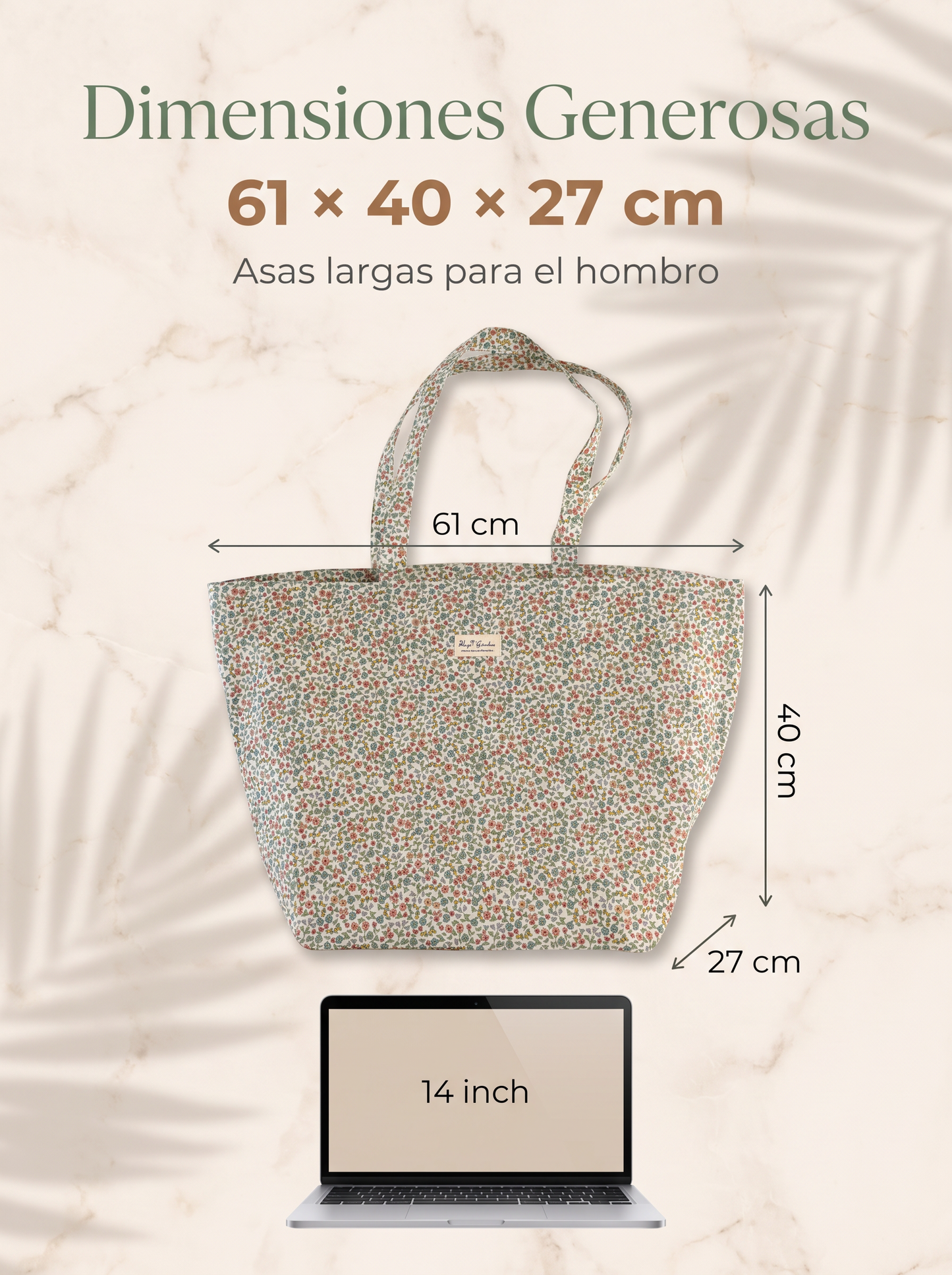 Bolso de Playa Floral Grande Impermeable con Cremallera y Asas Largas para Viajes, Piscina y Uso Diario