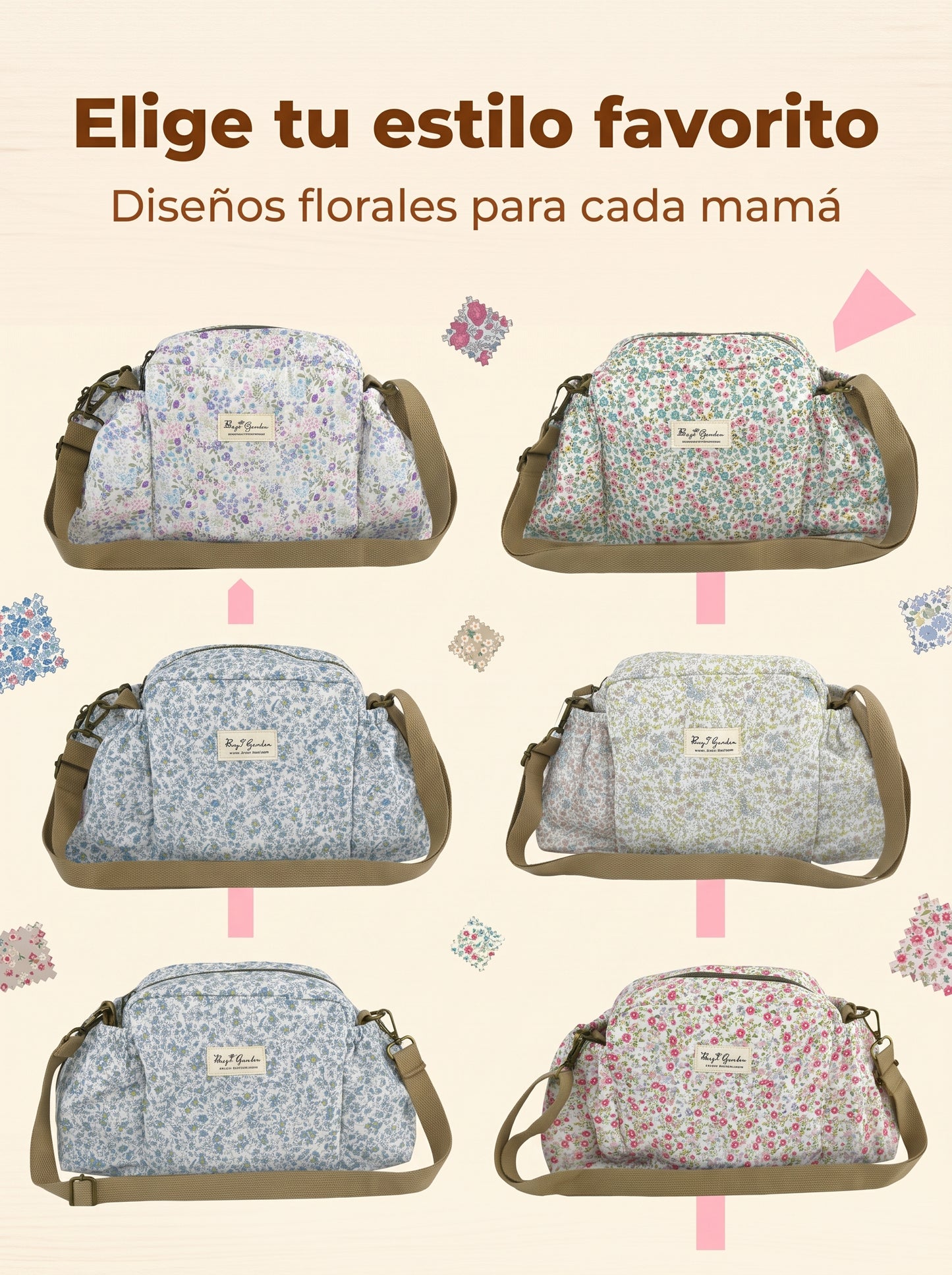 Bolso Organizador Floral para Carrito de Bebé de Algodón
