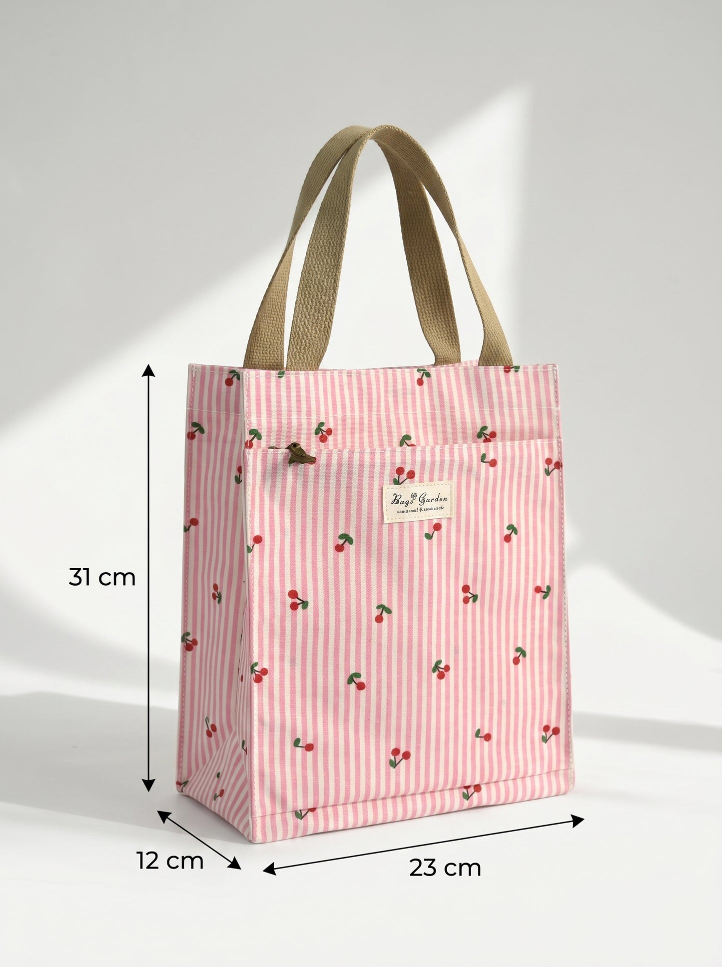 Bolso de almuerzo mediano rayas con cerezas
