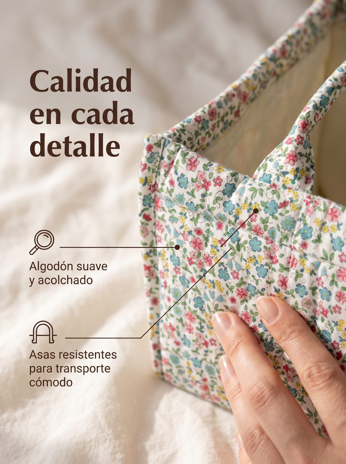 Cesta Organizadora Floral de Algodón Acolchado con Compartimentos y Asas