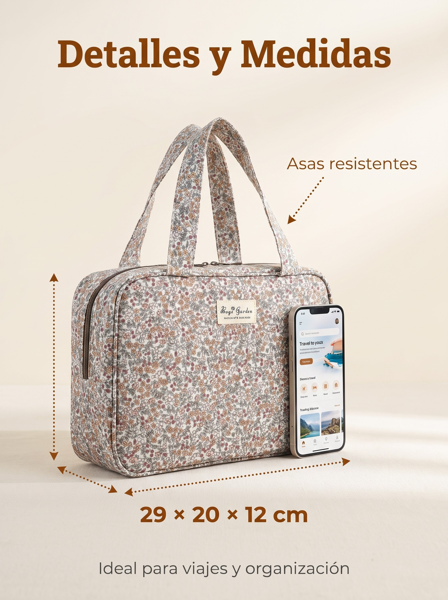 Bolso Impermeable de Flores con Doble Compartimento y Asas