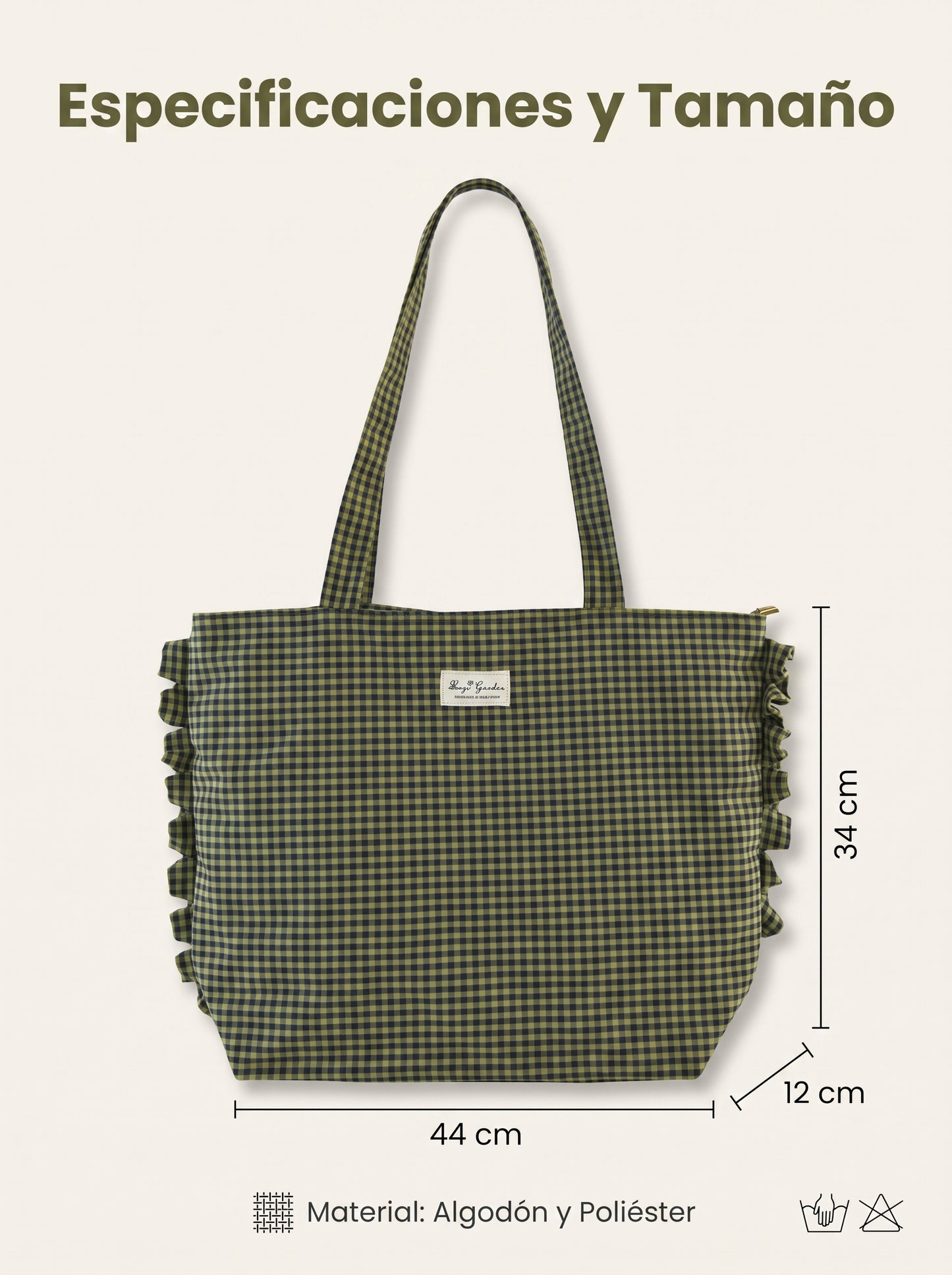 Bolso Tote de Hombro de Cuadros con Volantes y Cremallera