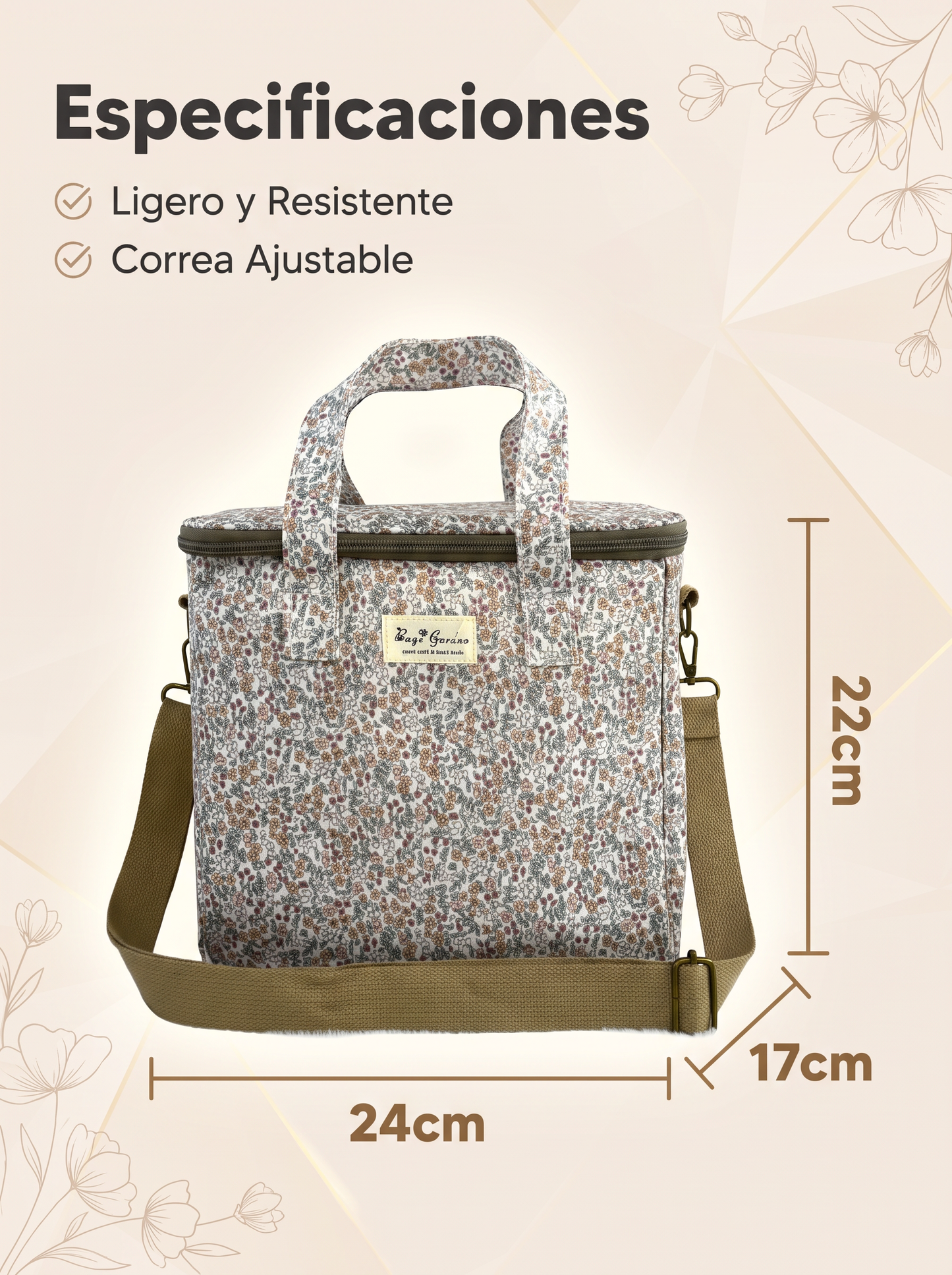 Bolso Nevera pequeño Floral Impermeable con Asa y Correa Ajustable para Comida, Trabajo, Playa y Picnic
