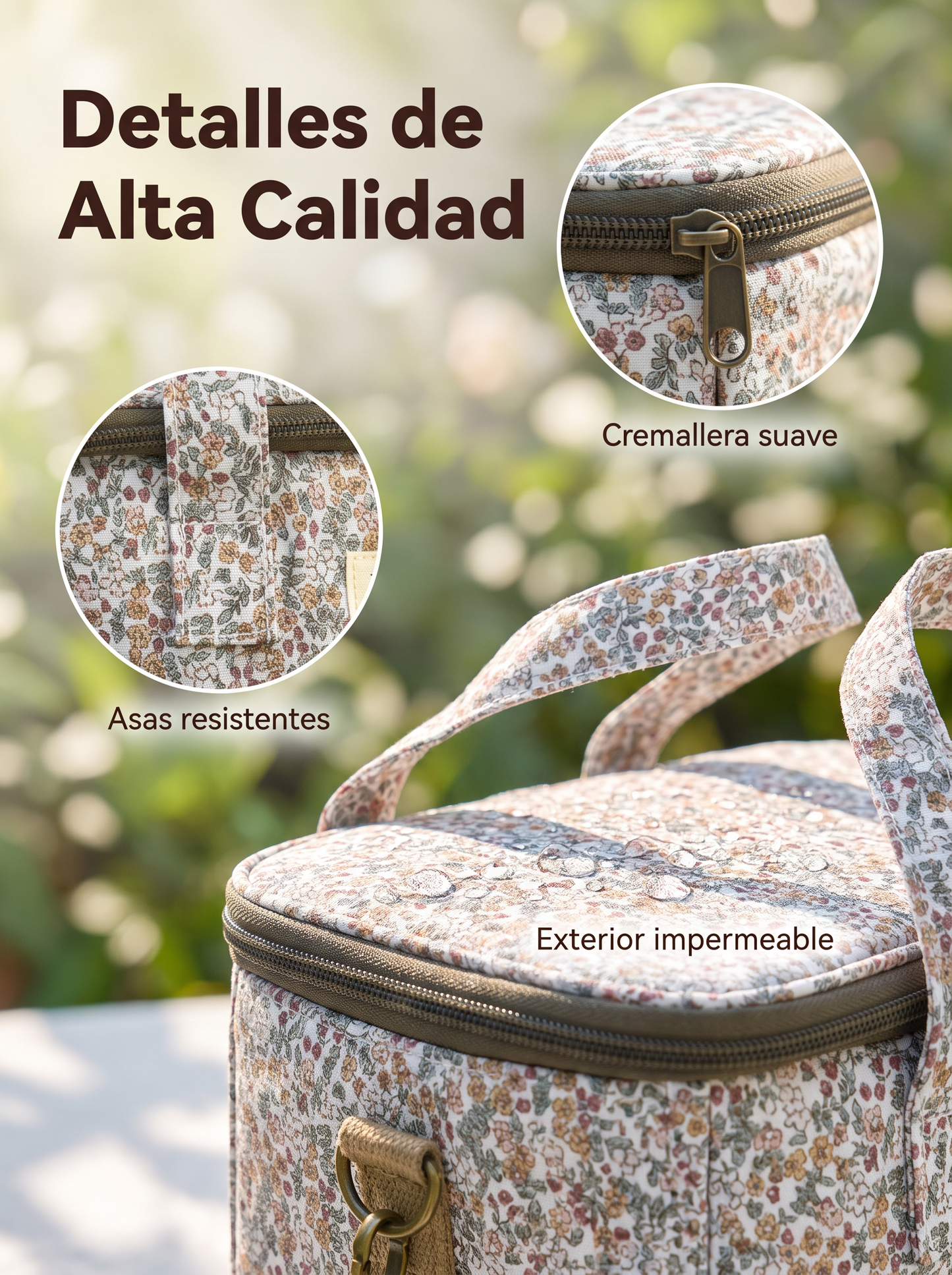 Bolso Nevera Grande Floral Impermeable con Interior Térmico y Asas para Comida, Playa y Picnic