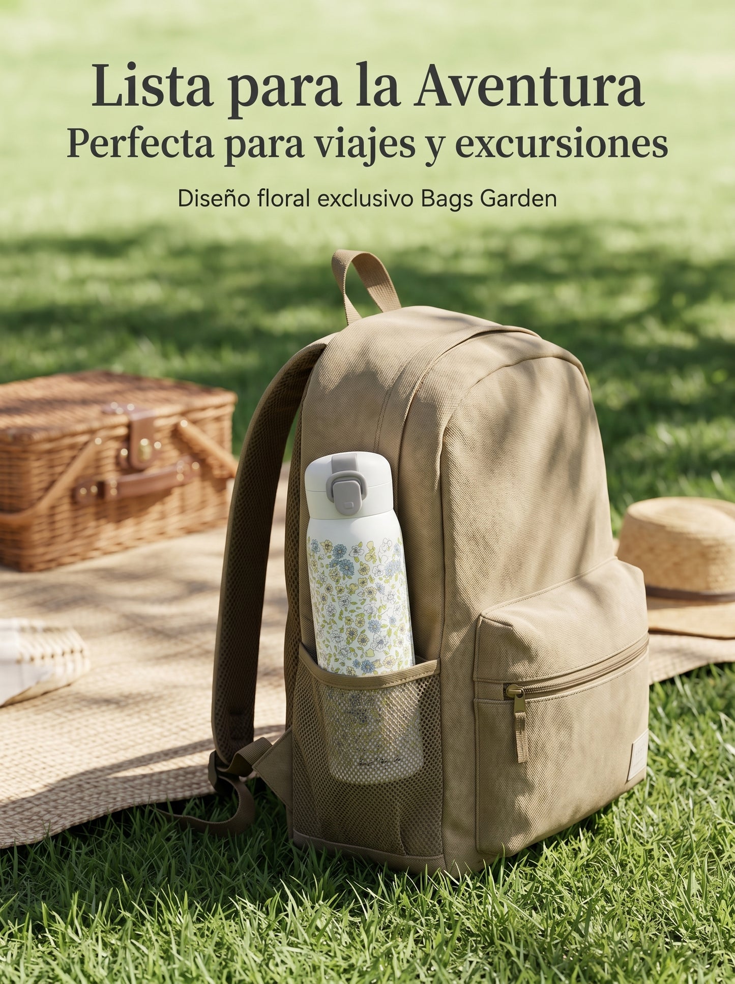 Botella Térmica Floral 500 ml con Pulsador y Cierre de Seguridad
