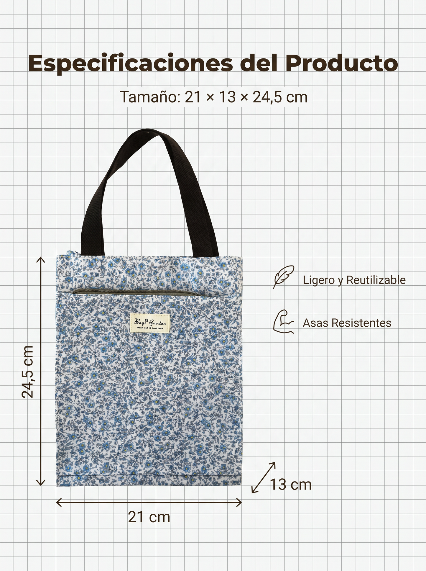 Bolso de Mano pequeño Floral Impermeable con Bolsillo Frontal, Cierre de Botón y Asas para Uso Diario